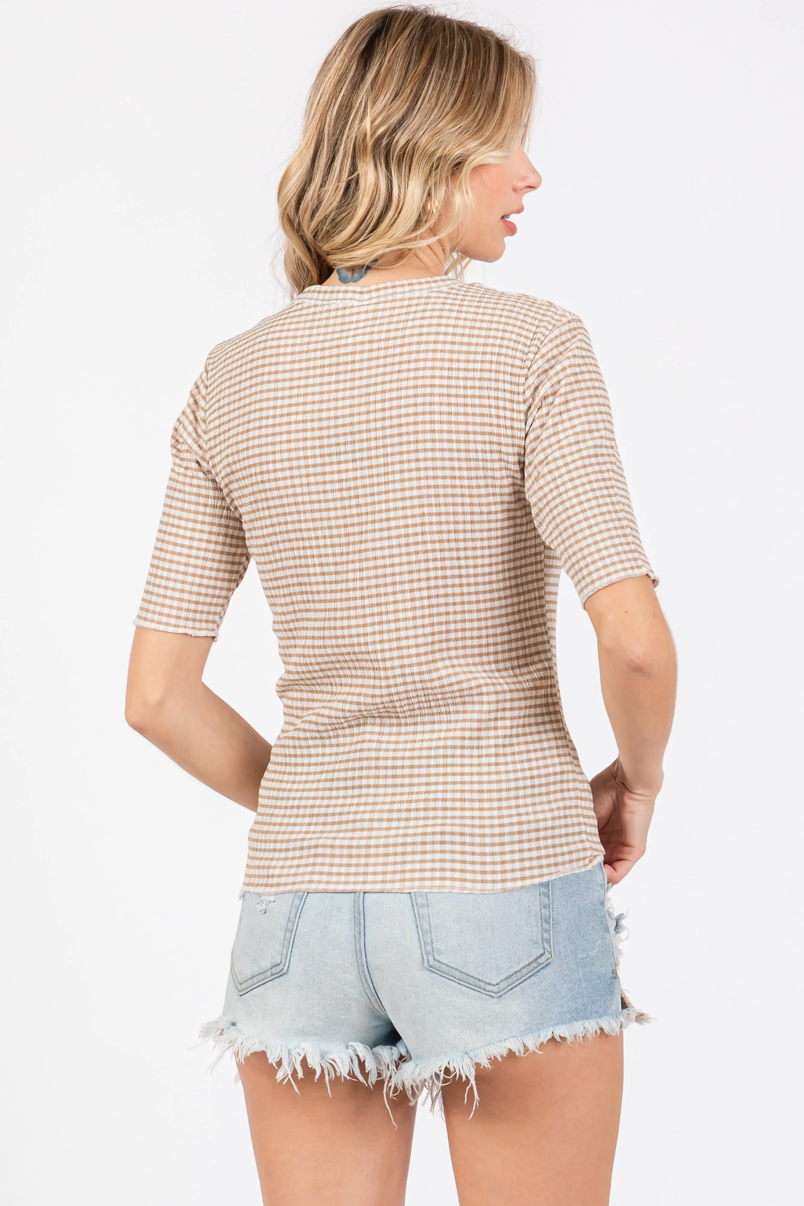 Taupe Striped Short Sleeve Top sold by Pinkblush product image thumbnail 3