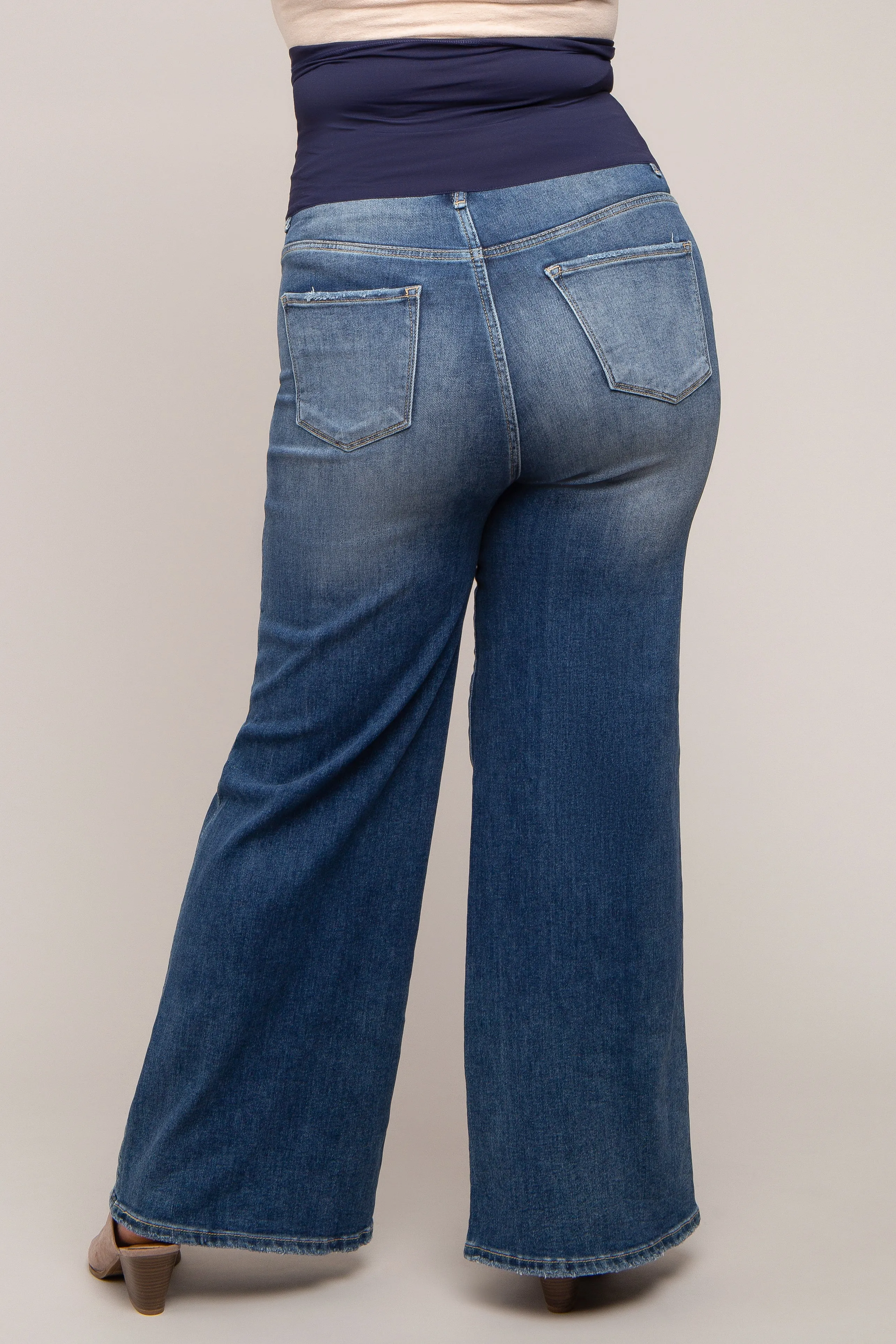 Navy Blue Maternity Plus Wide Leg Jeans sold by Pinkblush product image thumbnail 4