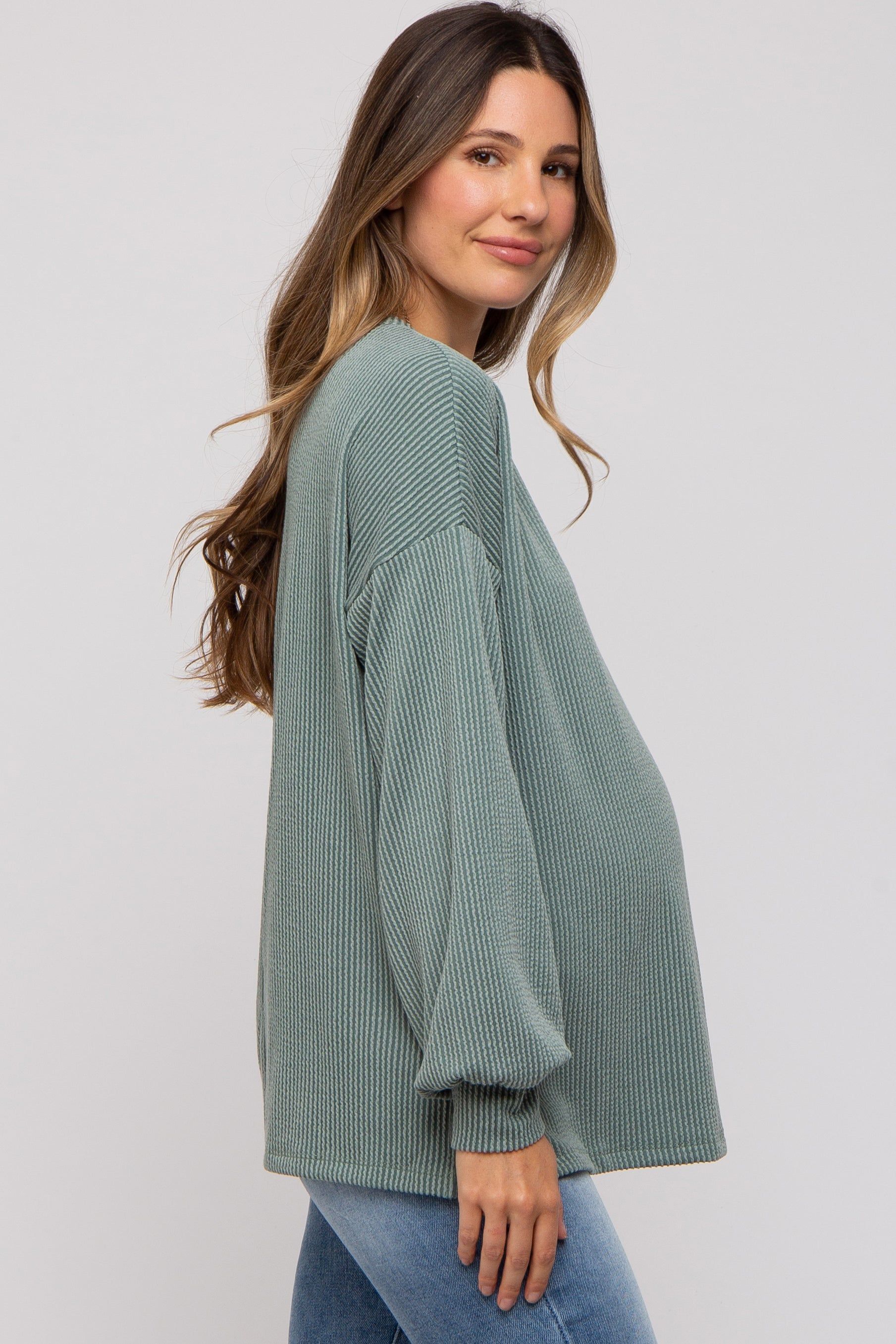 Light Olive Ribbed Long Sleeve Maternity Top sold by Pinkblush product image thumbnail 3