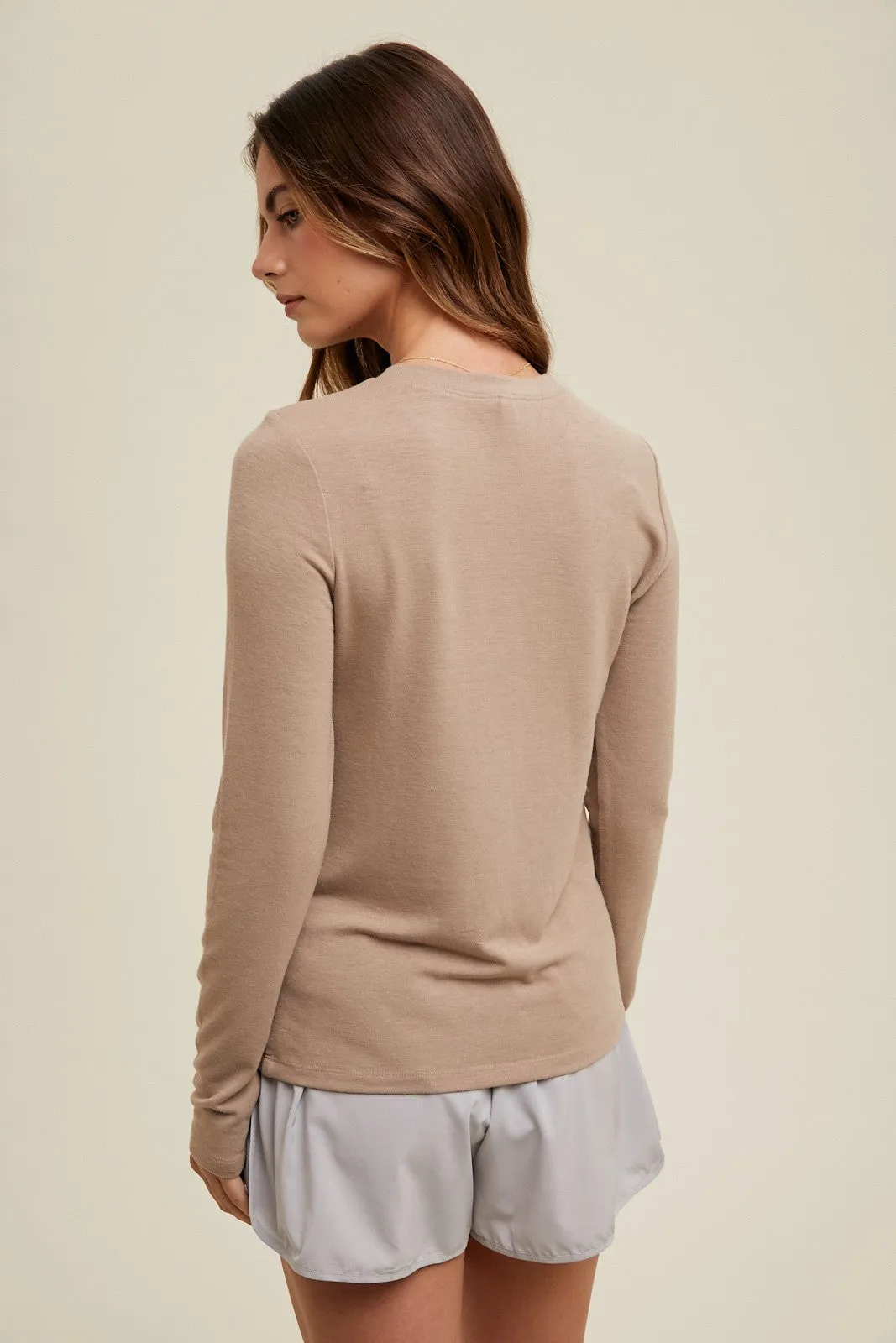 Mocha Basic Fitted Long Sleeve Top sold by Pinkblush product image thumbnail 3