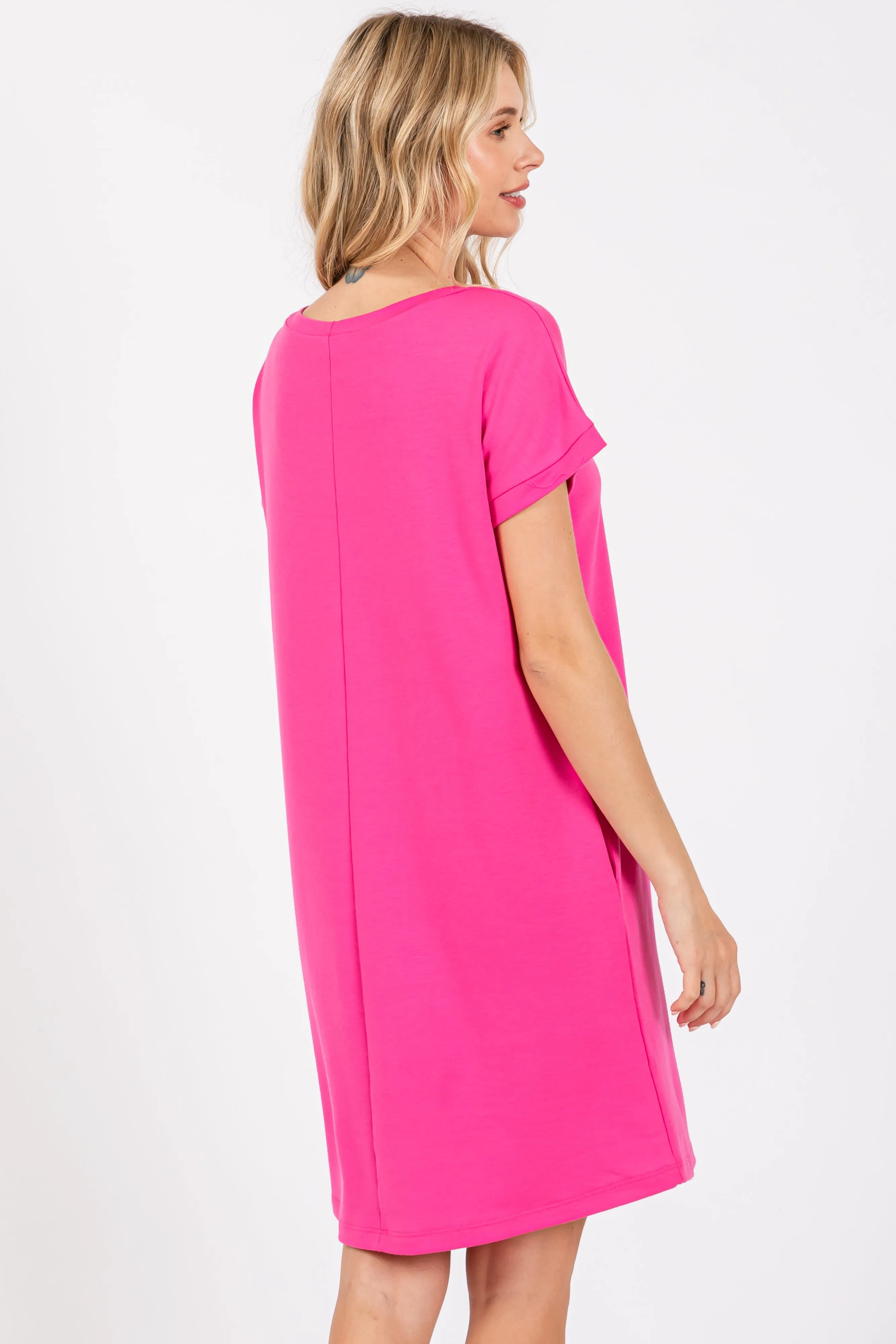 Hot Pink Short Sleeve T-Shirt Dress sold by Pinkblush product image thumbnail 3