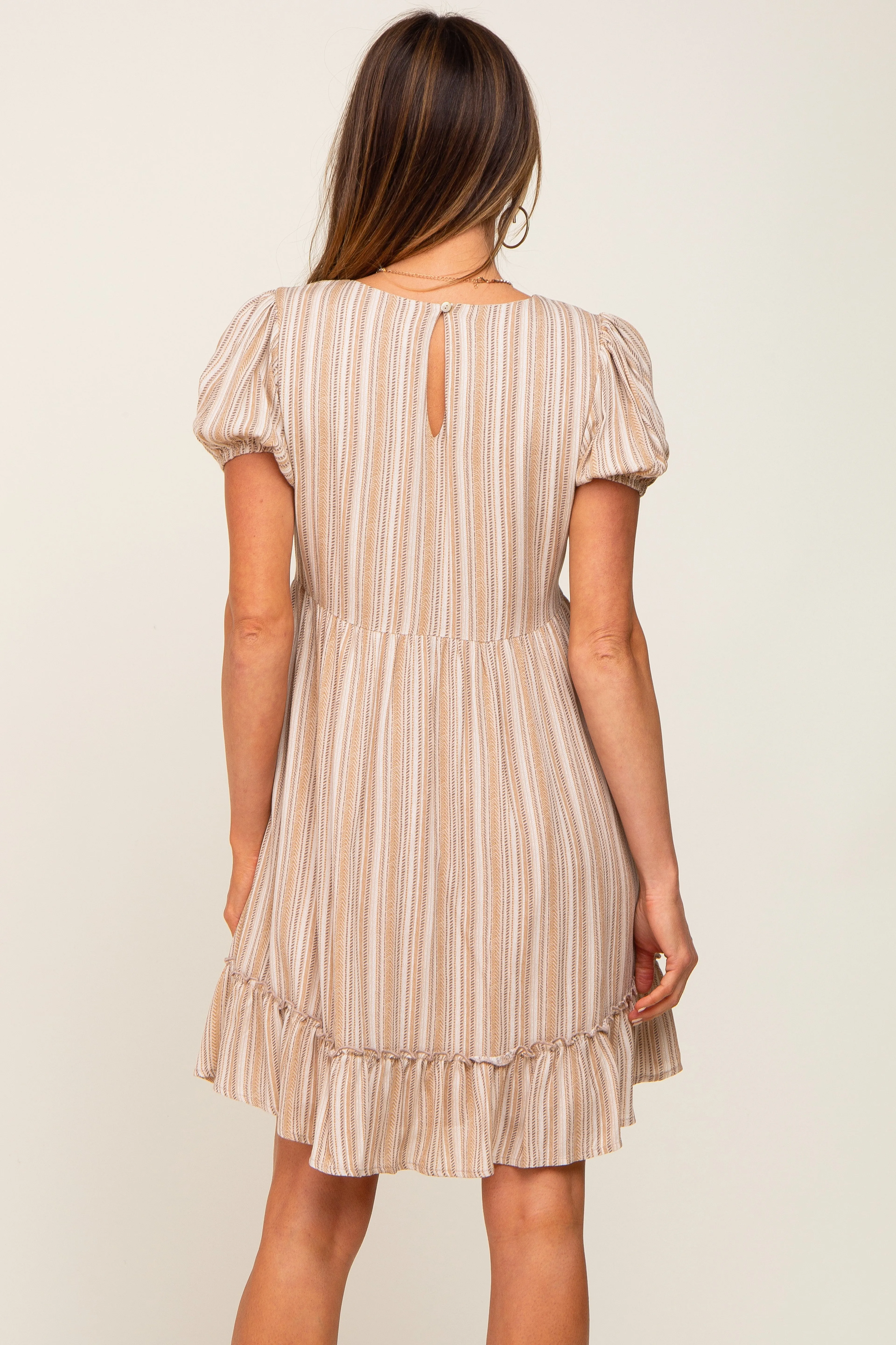 Taupe Stripe Print Puff Sleeve Dress sold by Pinkblush product image thumbnail 3