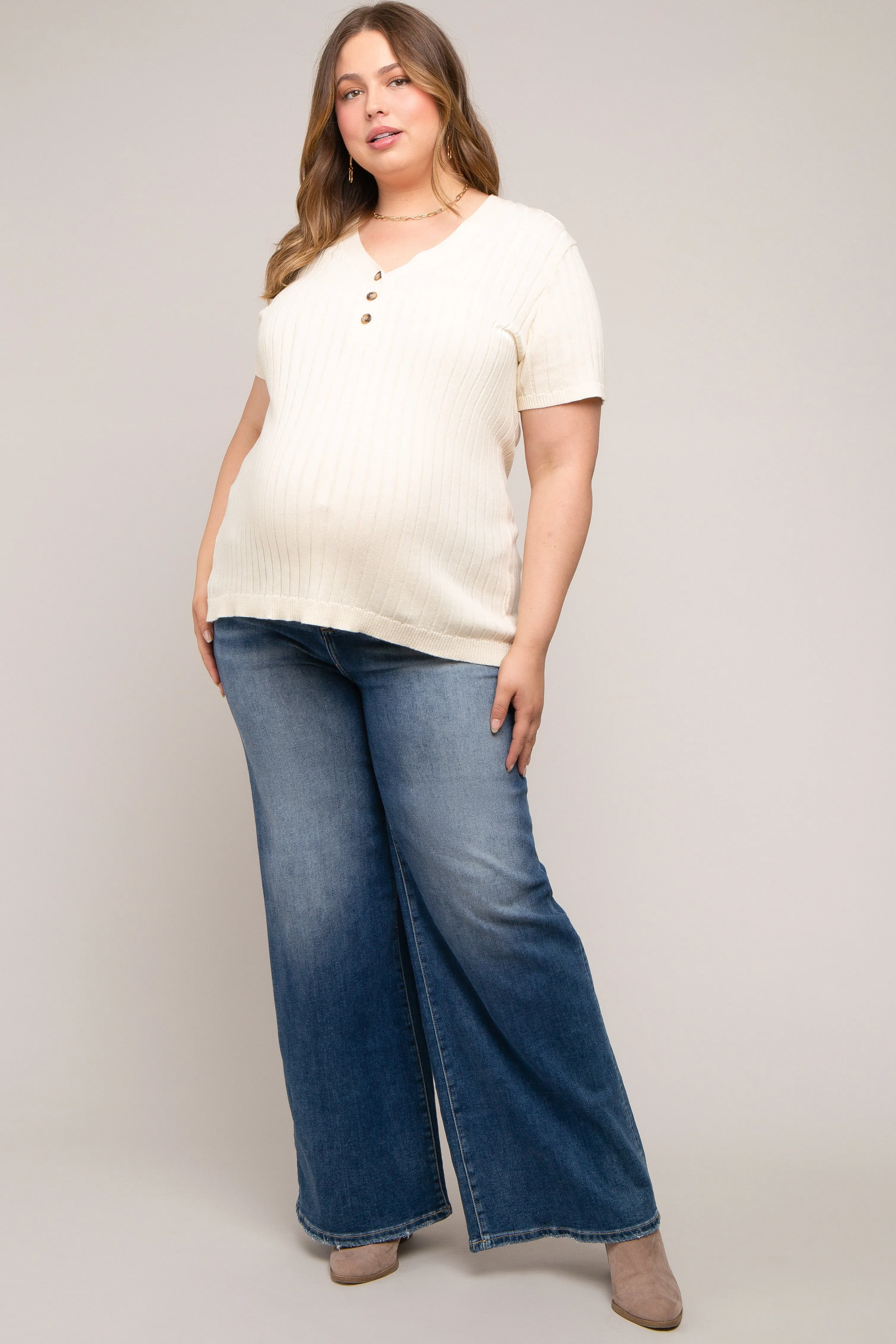 Navy Blue Maternity Plus Wide Leg Jeans sold by Pinkblush product image thumbnail 5