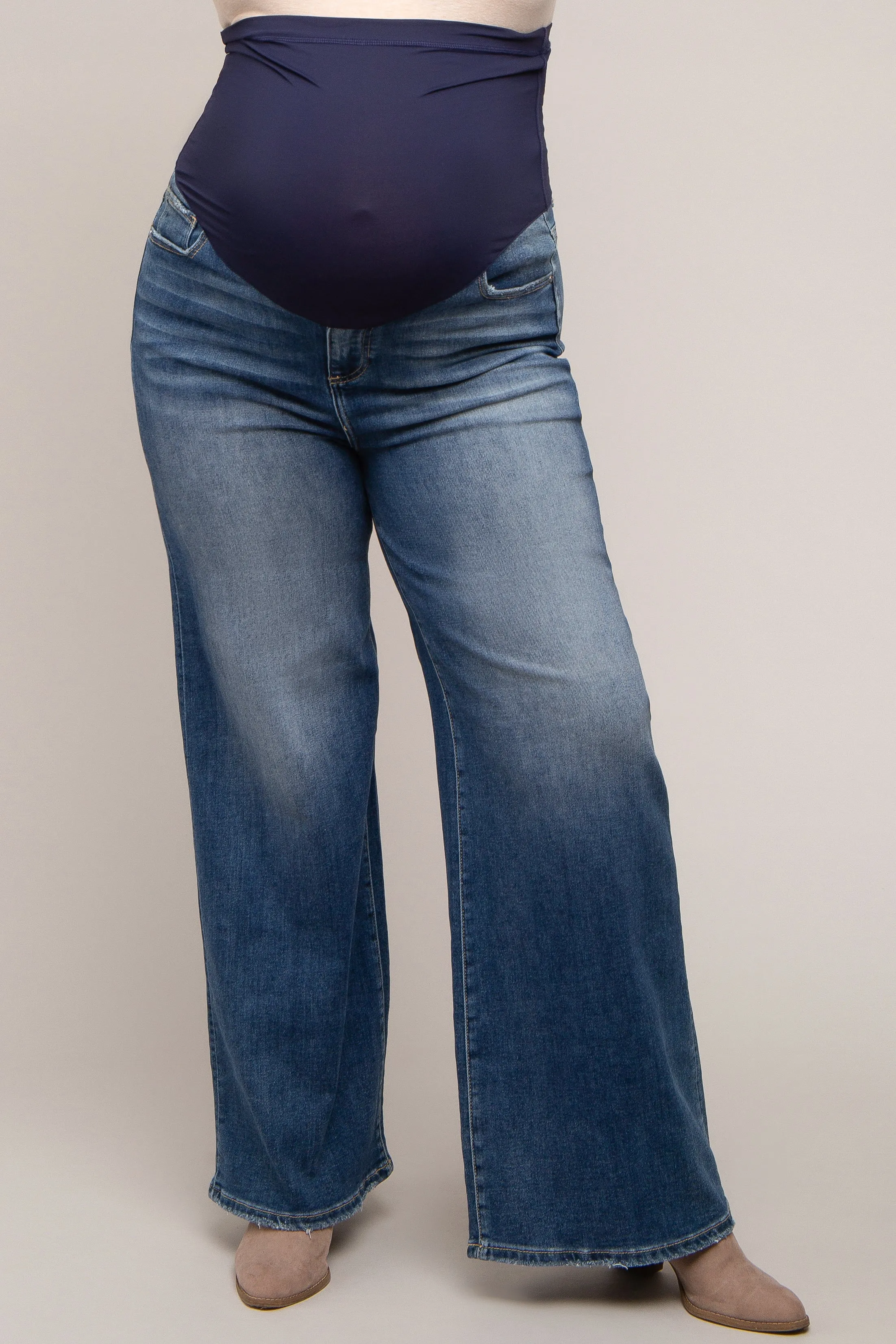 Navy Blue Maternity Plus Wide Leg Jeans sold by Pinkblush product image thumbnail 2