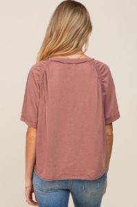 Rust Front Pocket Raw Edge Trim Short Sleeve Maternity Top sold by Pinkblush