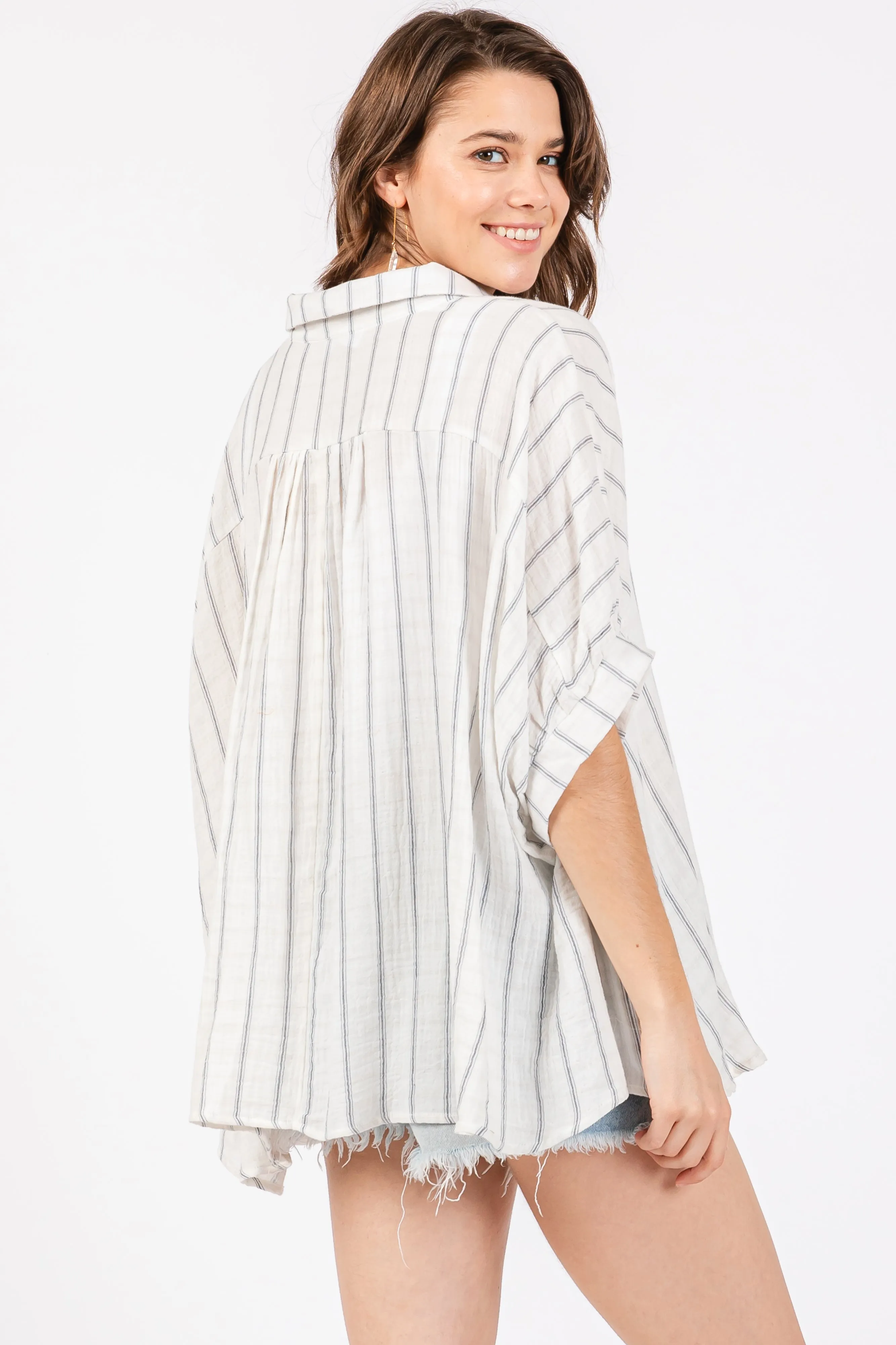 Ivory Striped Collared Oversized Top sold by Pinkblush product image thumbnail 3