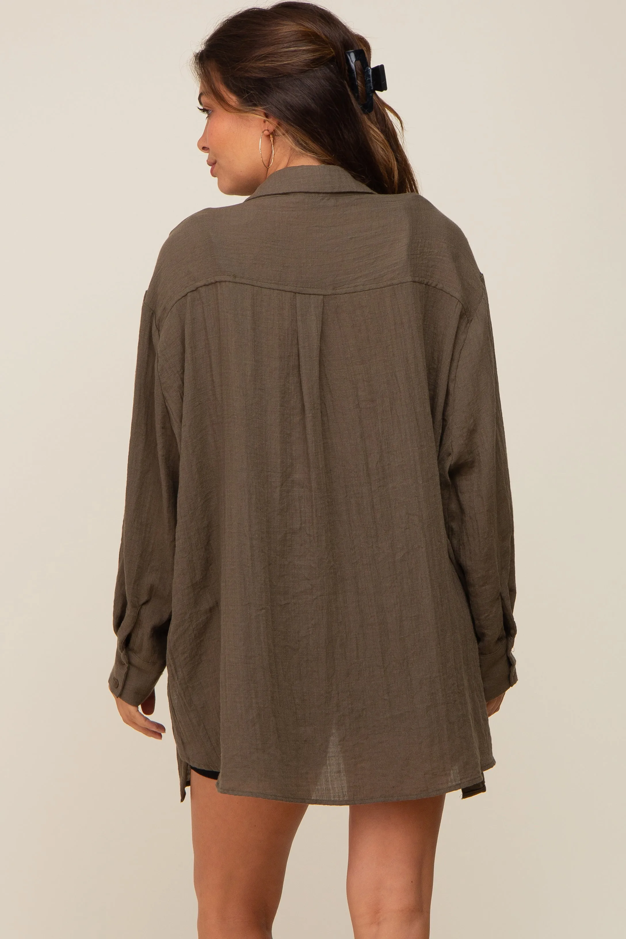 Brown Lightweight Sheer Button Down Maternity Blouse sold by Pinkblush product image thumbnail 4