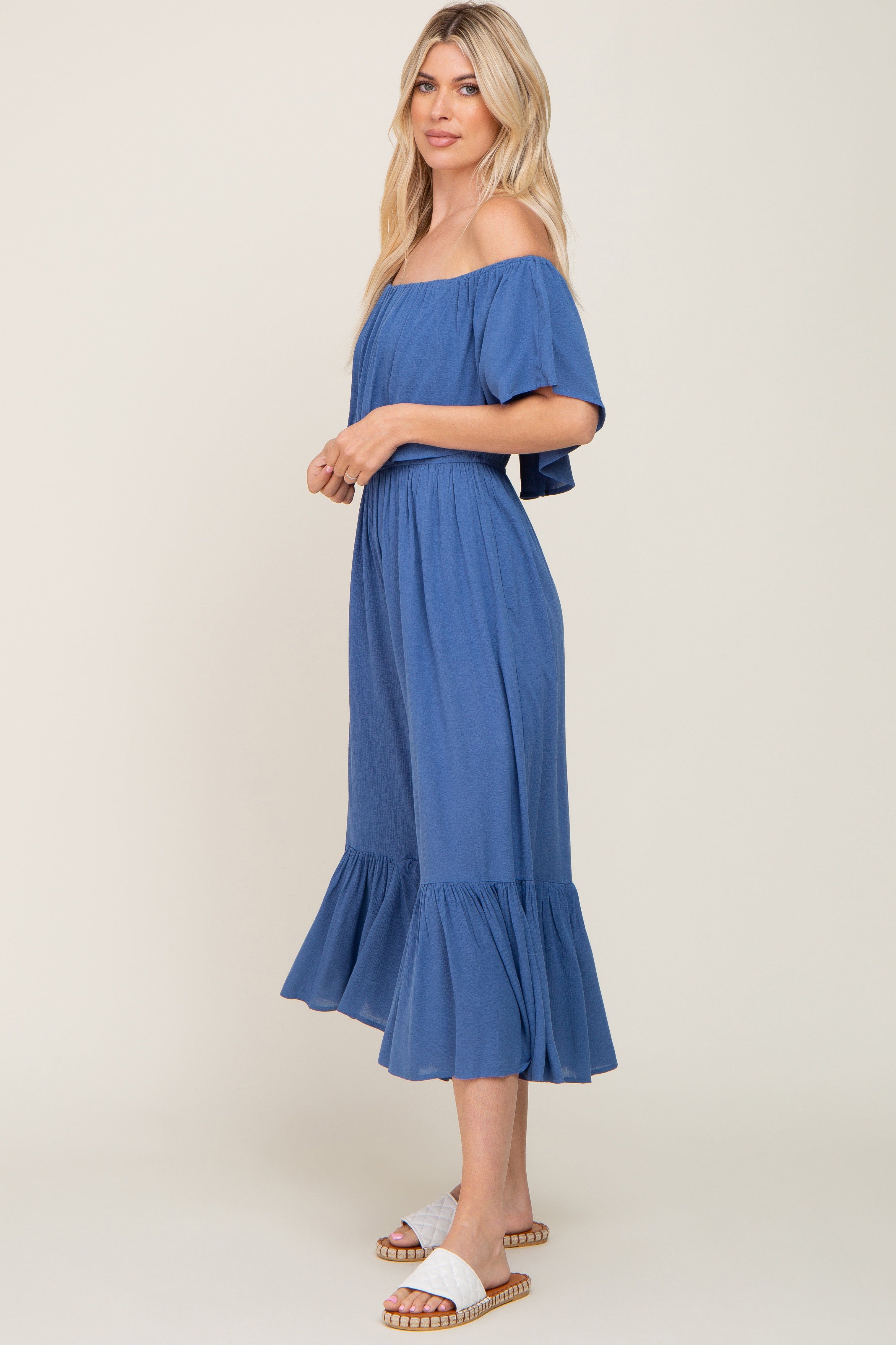 Blue Flounce Off Shoulder Jumpsuit sold by Pinkblush product image thumbnail 3