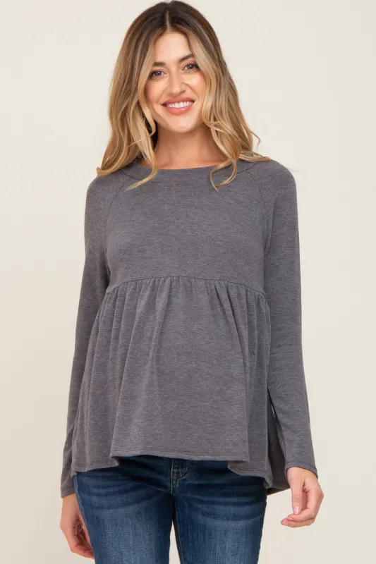 Charcoal Brushed Knit Long Sleeve Peplum Maternity Top sold by Pinkblush