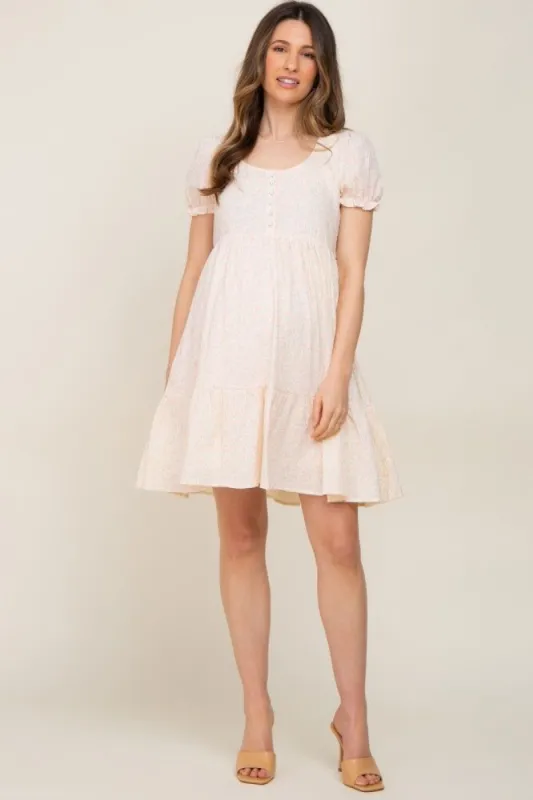 Cream Micro Floral Maternity Babydoll Dress sold by Pinkblush