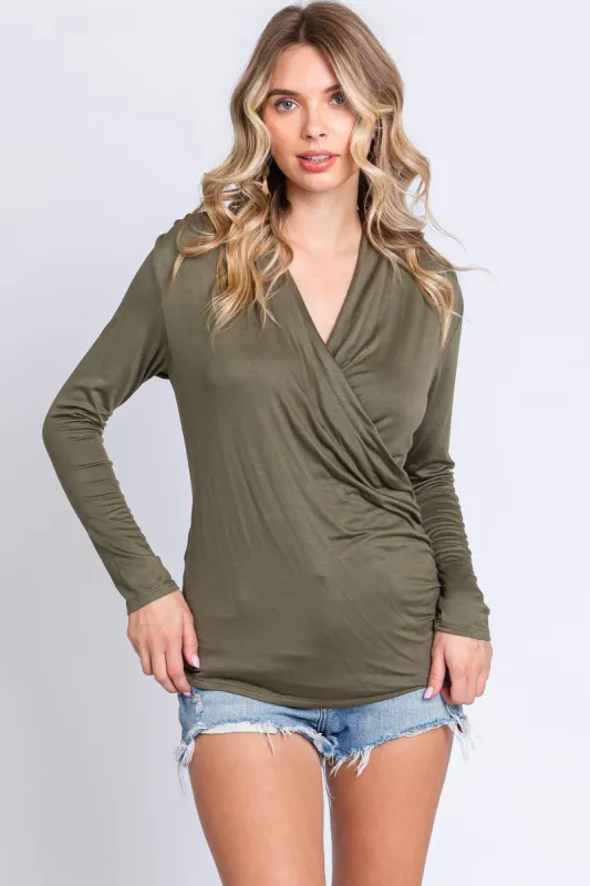 Olive Long Sleeve Wrap Nursing Top sold by Pinkblush