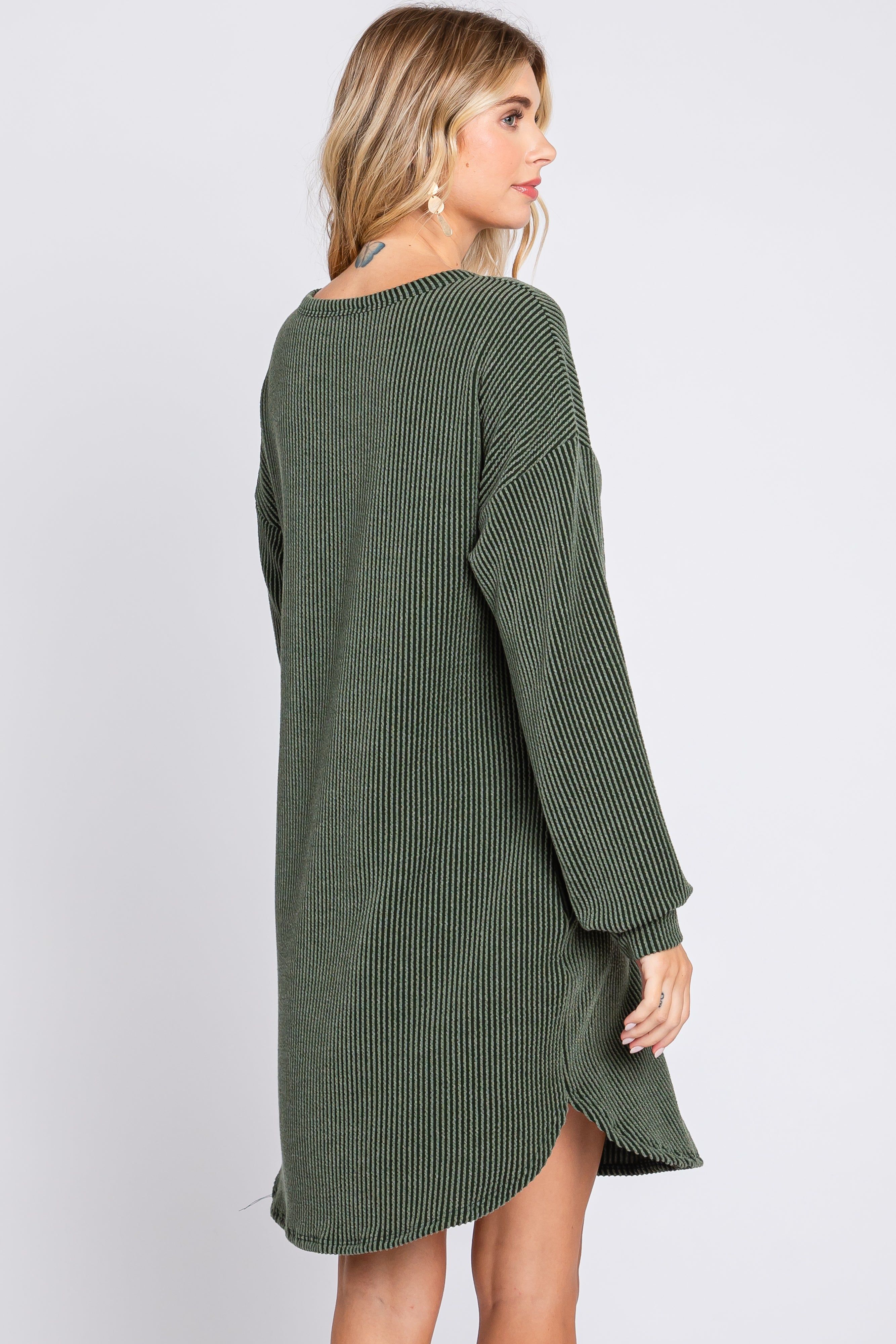 Olive Rib Knit Long Sleeve Dress sold by Pinkblush product image thumbnail 3