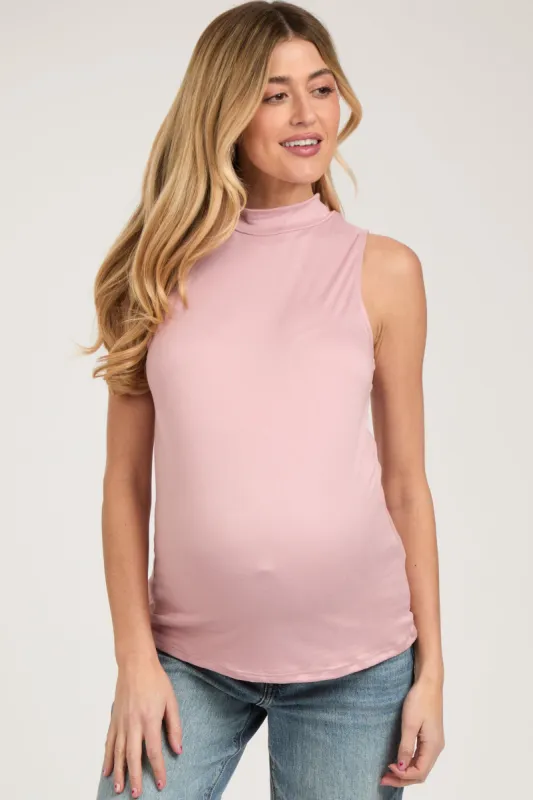 Light Pink Sleeveless Mock Neck Maternity Top sold by Pinkblush