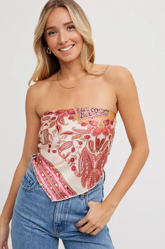 Pink Paisley Print Satin Handkerchief Top sold by Pinkblush