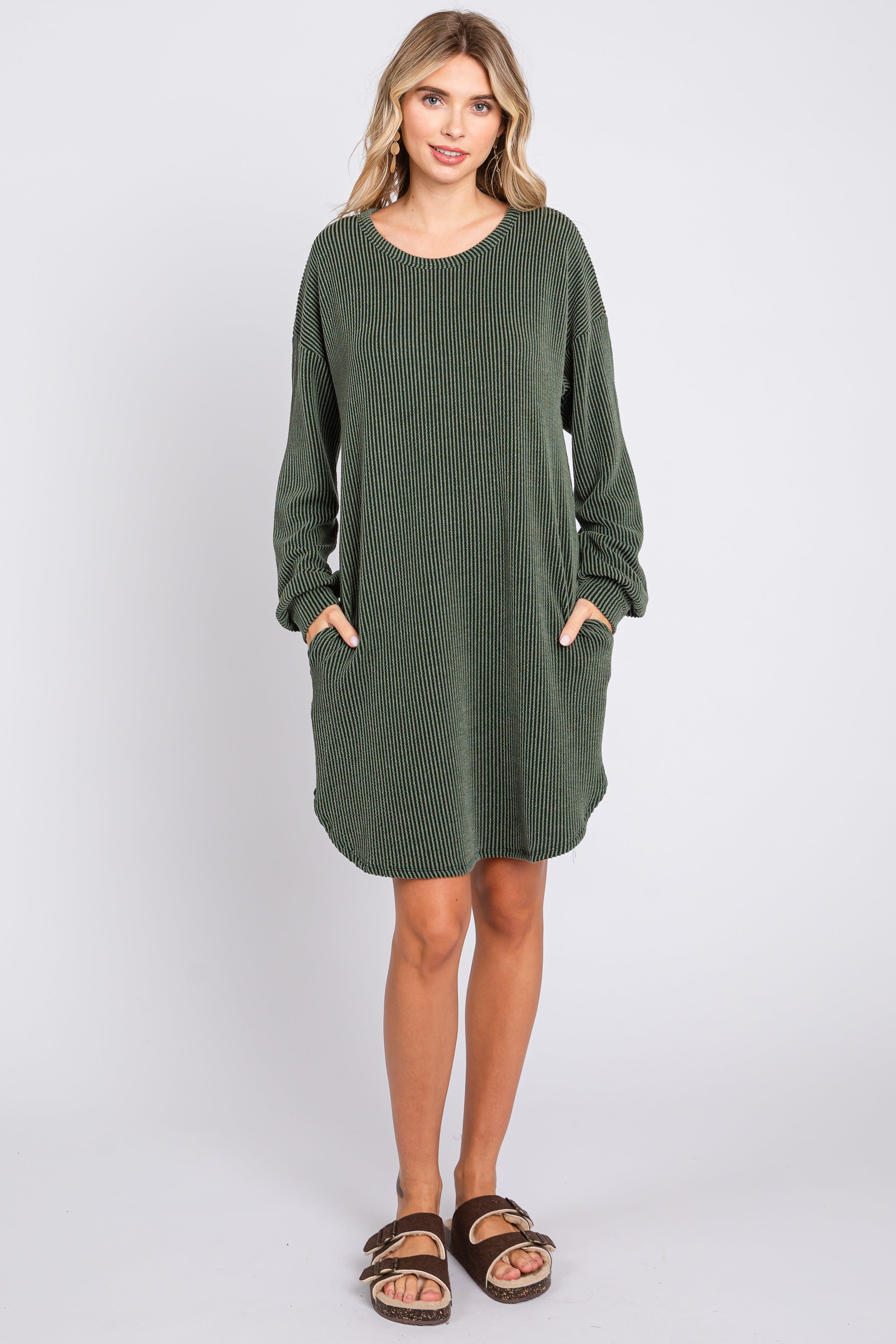 Olive Rib Knit Long Sleeve Dress sold by Pinkblush product image thumbnail 4