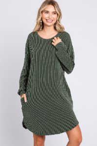 Olive Rib Knit Long Sleeve Dress sold by Pinkblush