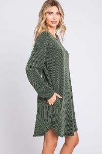 Olive Rib Knit Long Sleeve Dress sold by Pinkblush