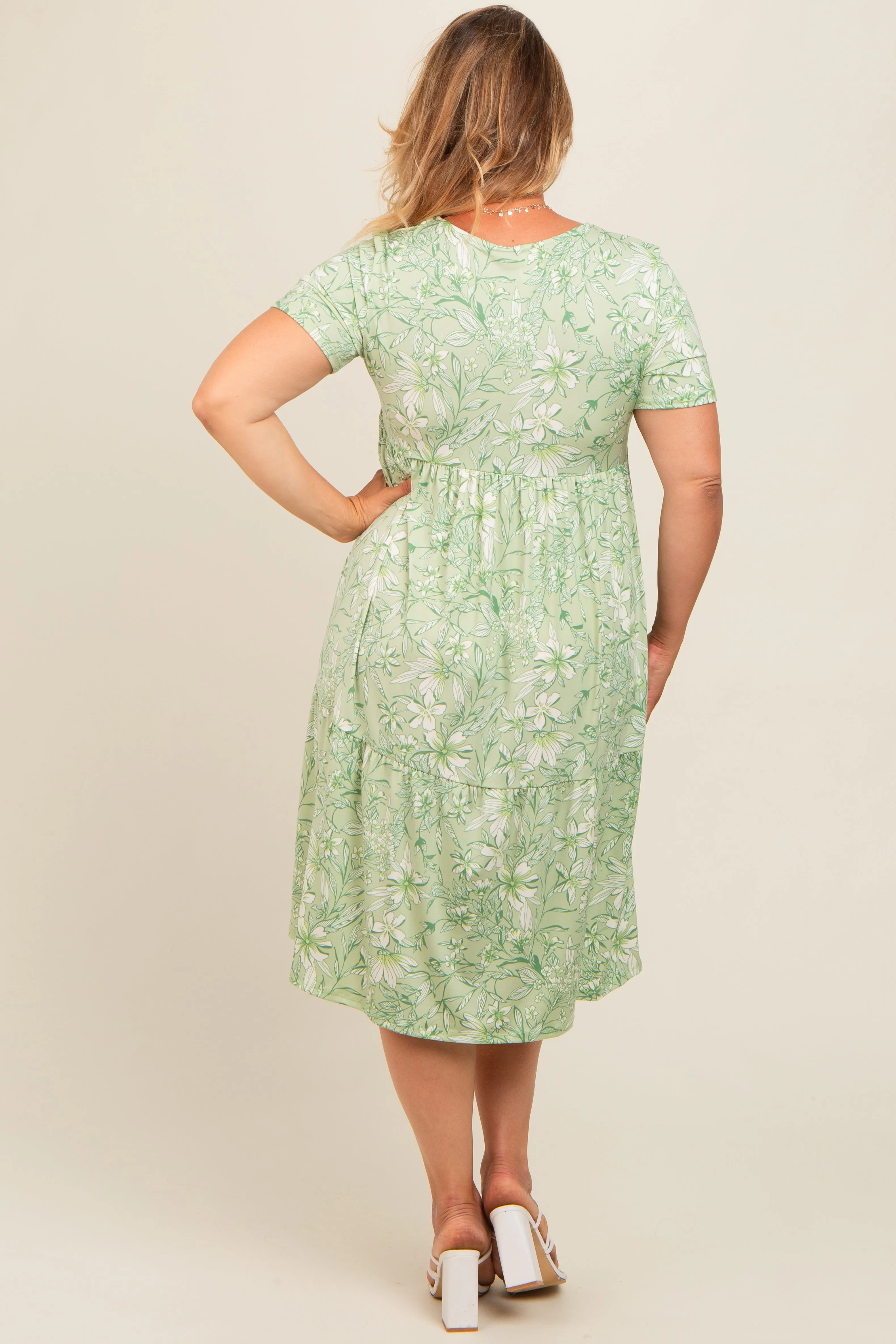 Light Olive Floral Tiered Plus Maternity Midi Dress sold by Pinkblush product image thumbnail 2