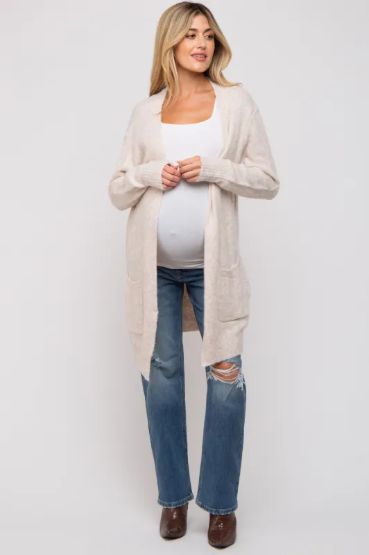 Beige Basic Knit Maternity Cardigan sold by Pinkblush