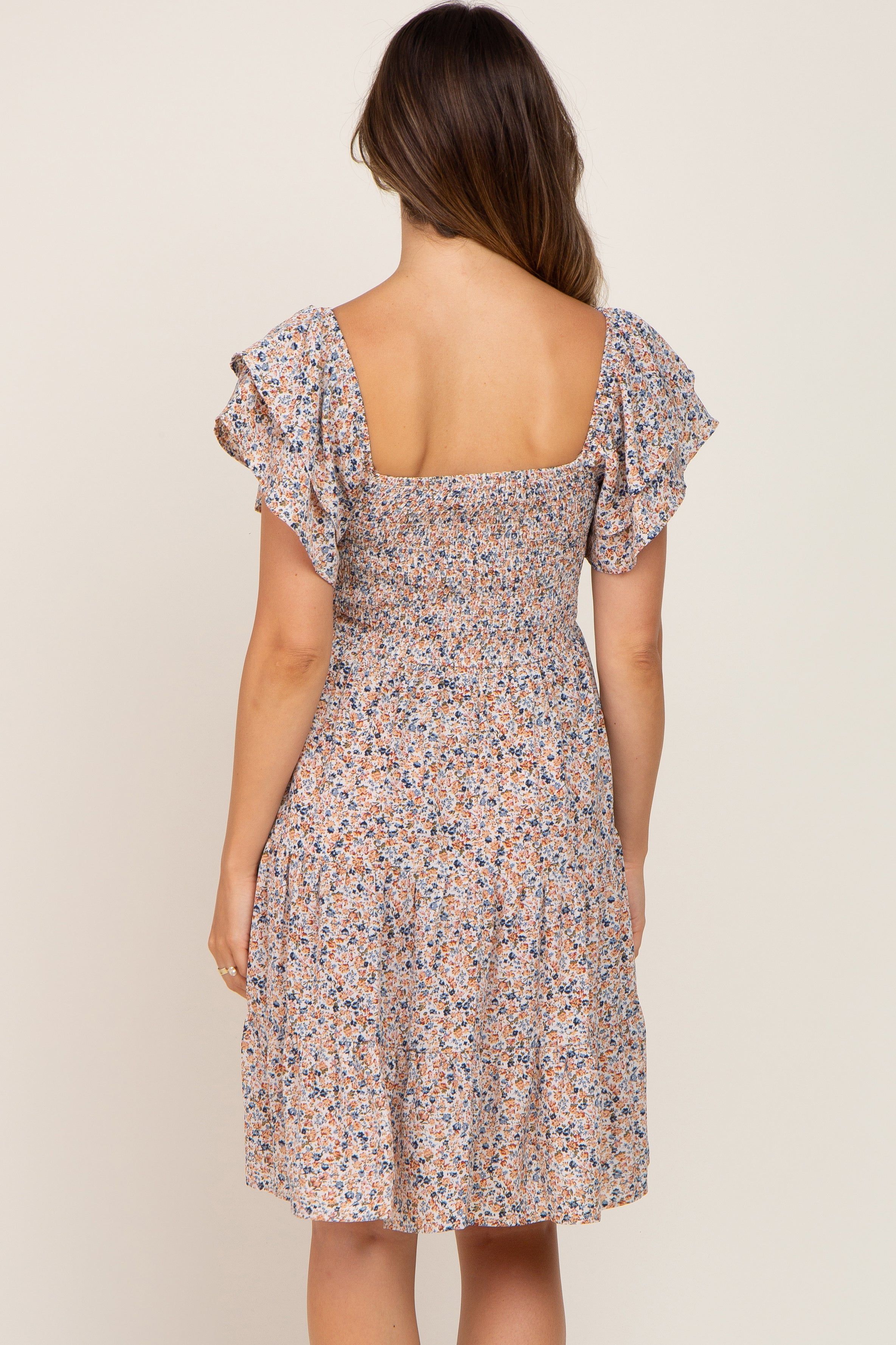 Cream Floral Smocked Tiered Maternity Dress sold by Pinkblush product image thumbnail 3