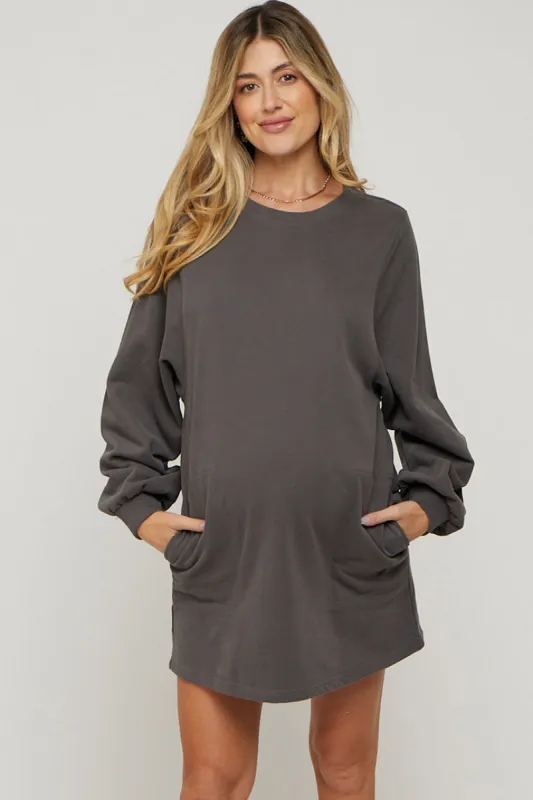Charcoal Ultra Soft Maternity Sweatshirt Dress sold by Pinkblush