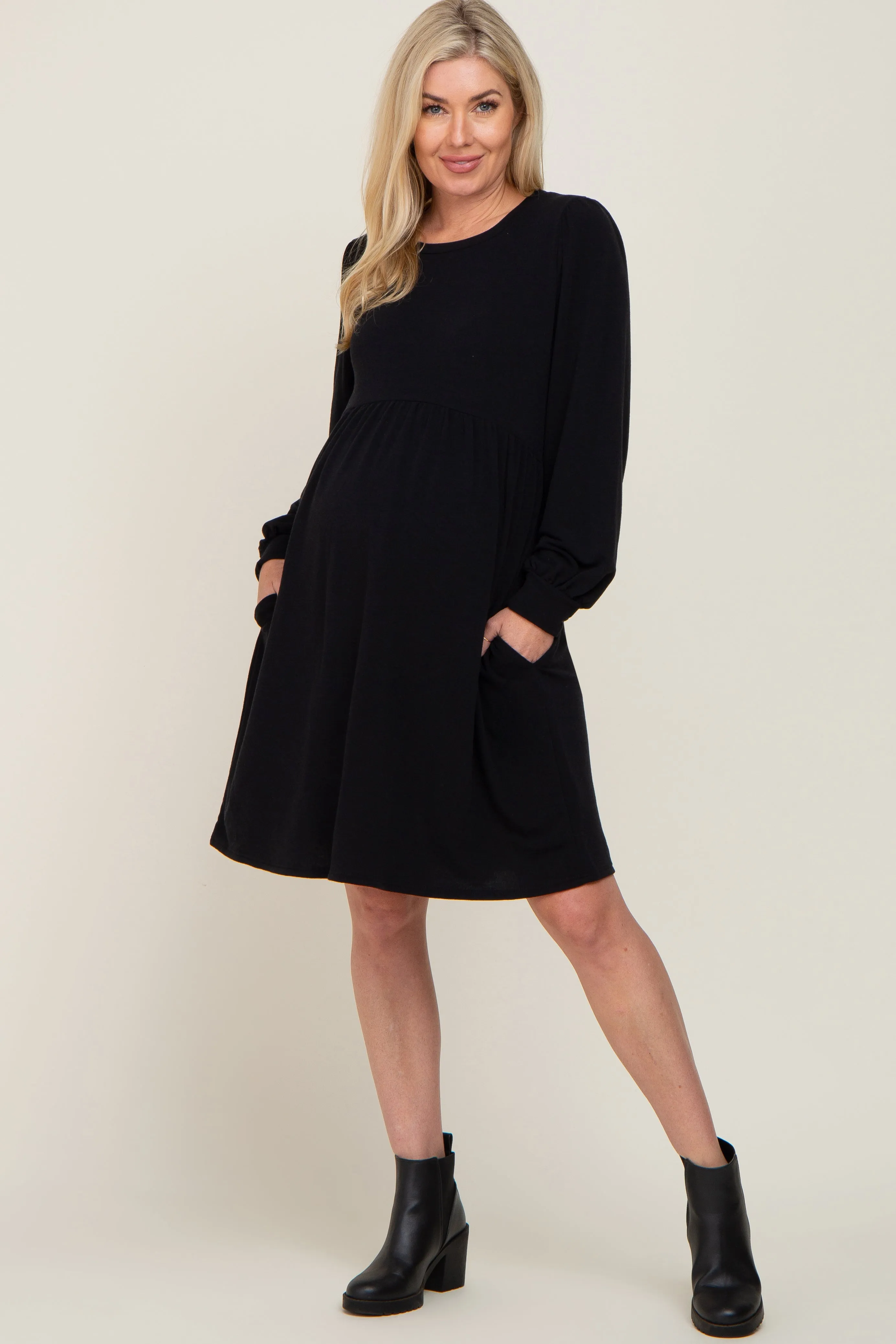 Black Terry Knit Long Sleeve Maternity Dress sold by Pinkblush product image thumbnail 4
