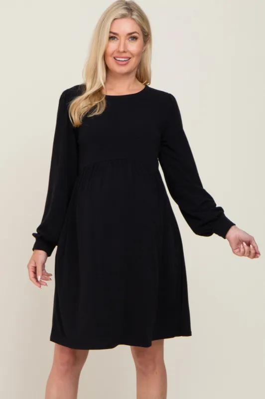 Black Terry Knit Long Sleeve Maternity Dress sold by Pinkblush