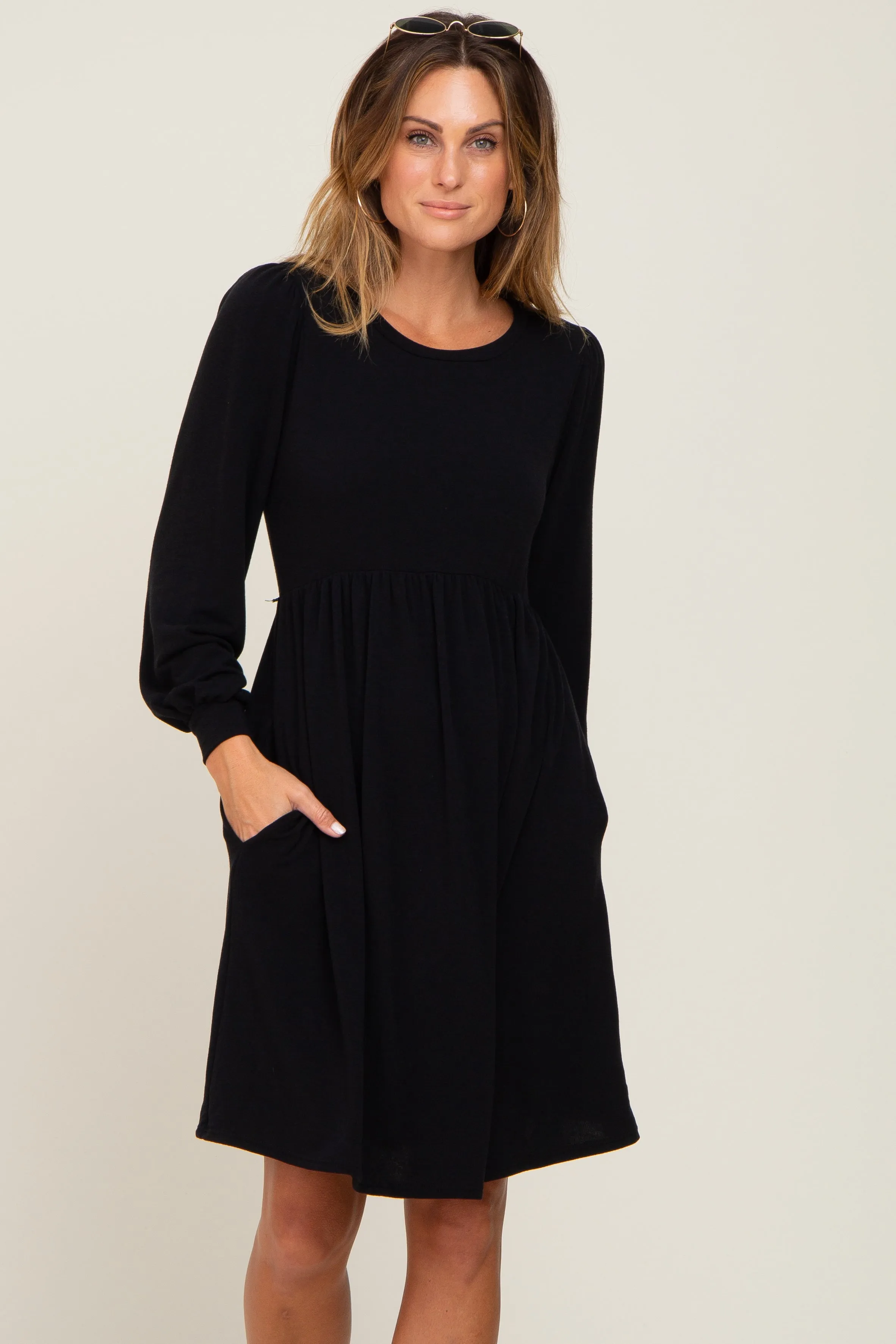 Black Terry Knit Long Sleeve Maternity Dress sold by Pinkblush product image thumbnail 5