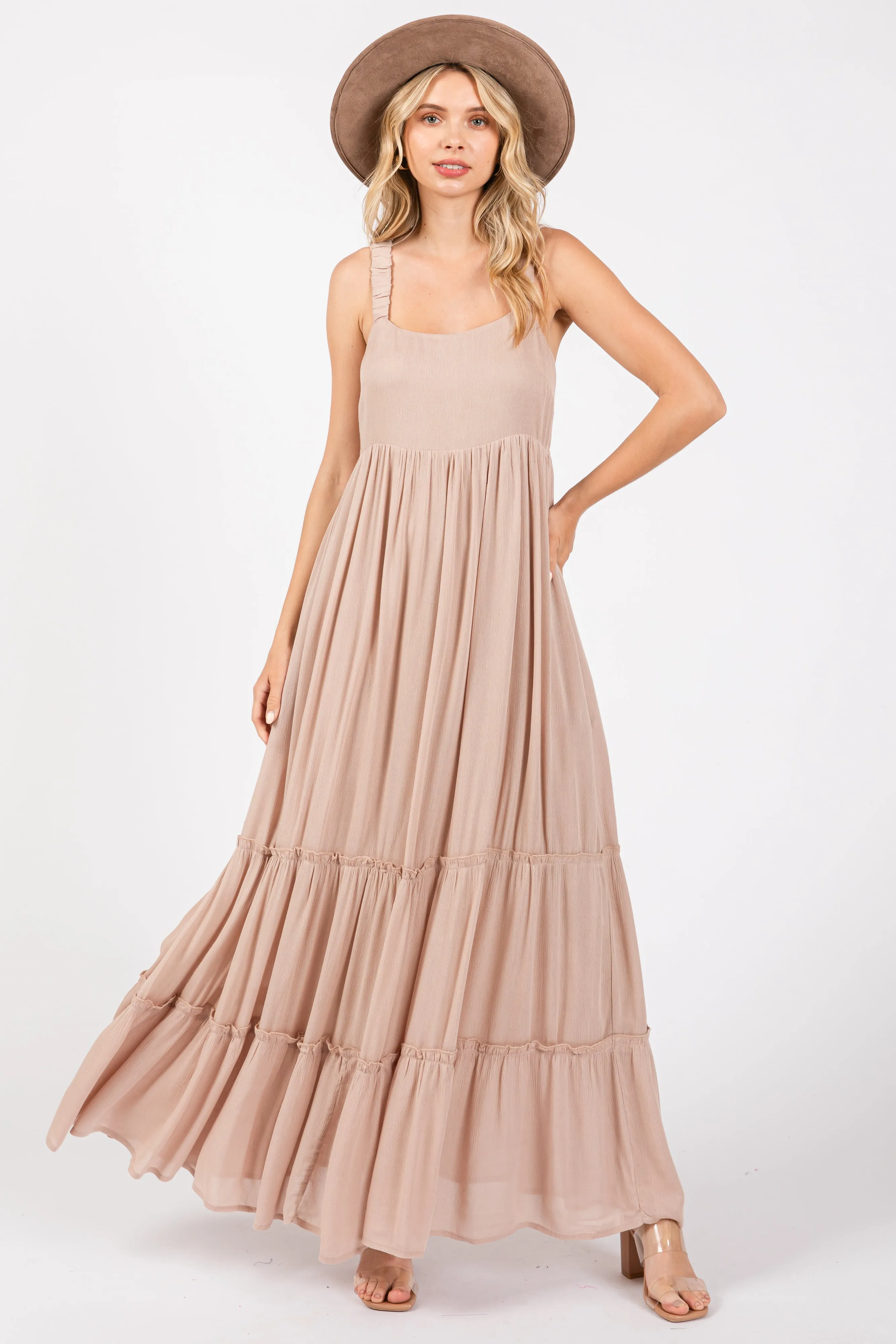 Taupe Tiered Maxi Dress sold by Pinkblush product image thumbnail 4