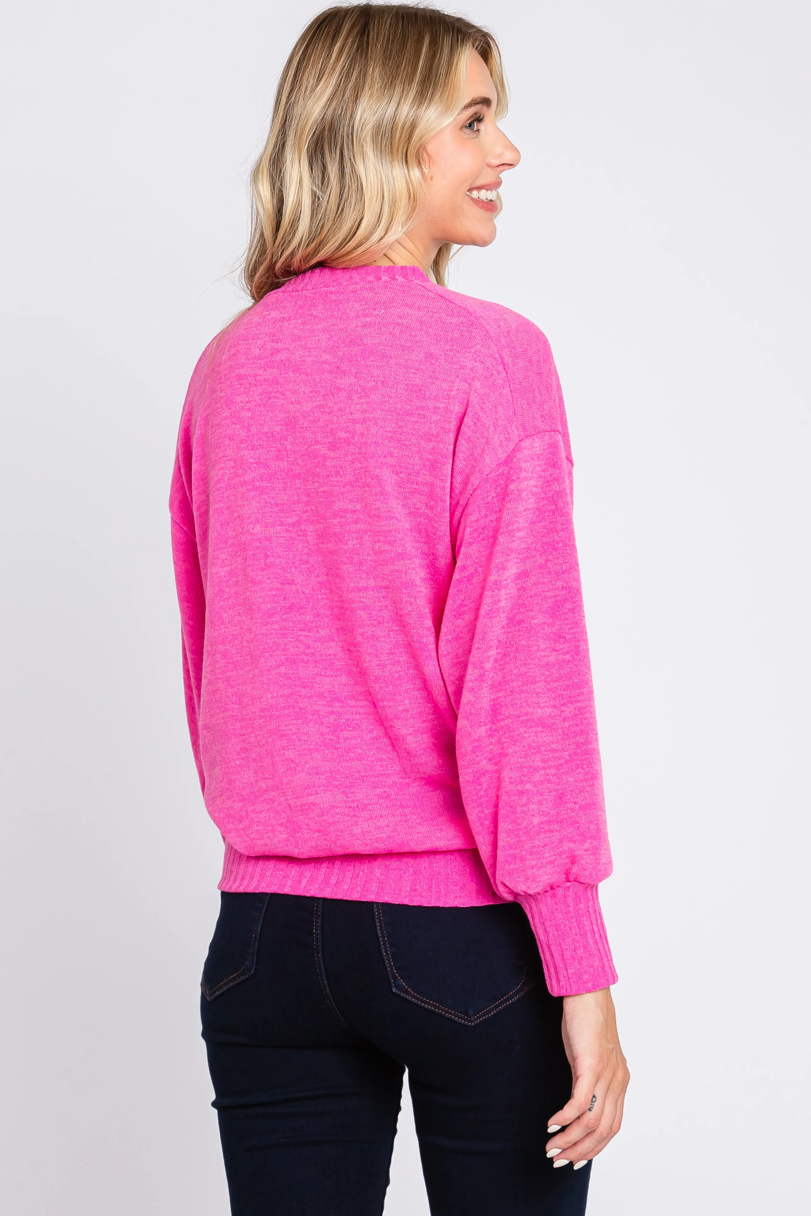 Fuchsia Balloon Sleeve Ribbed Hem Sweater sold by Pinkblush product image thumbnail 3