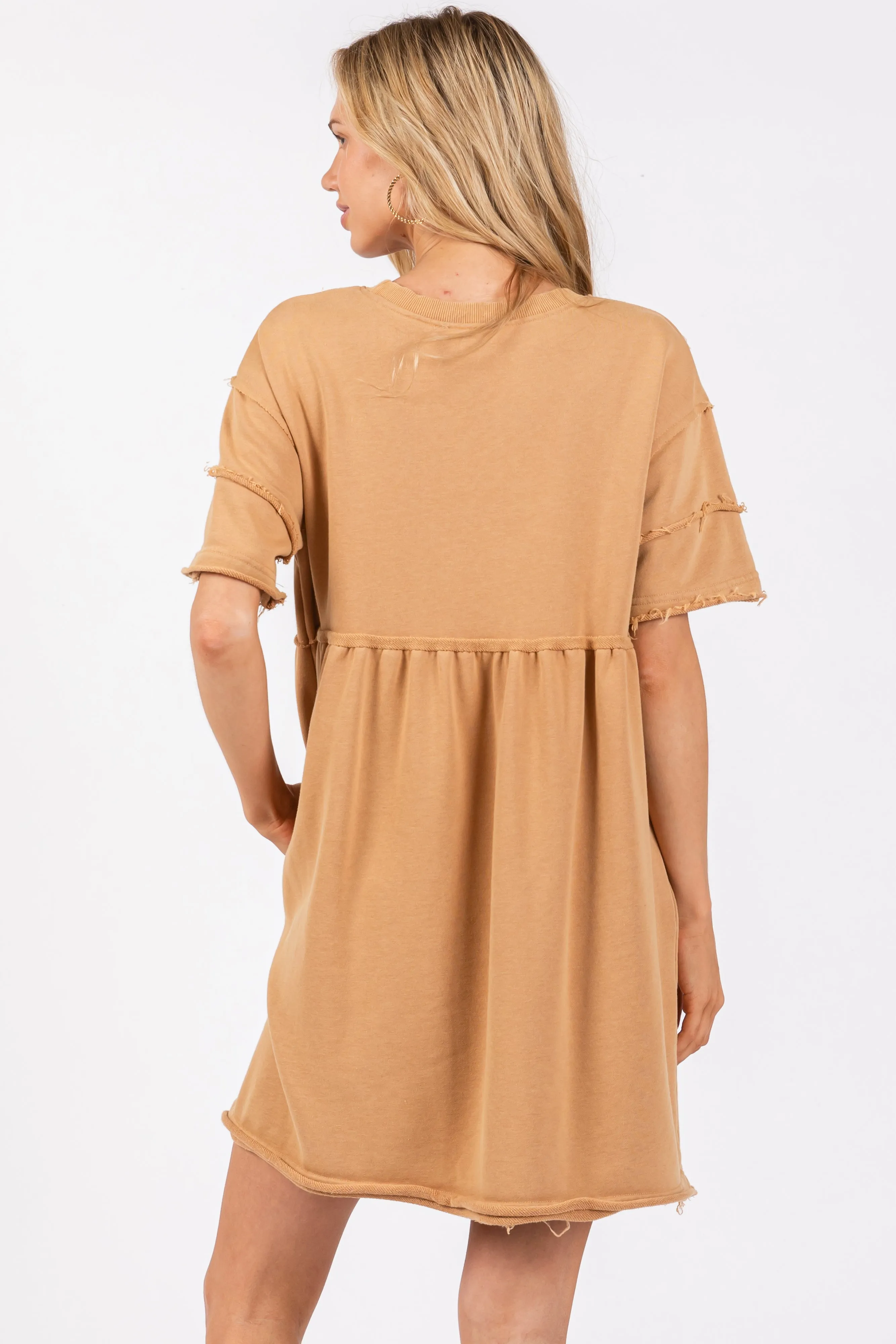 Camel Raw Hem Short Sleeve Dress sold by Pinkblush product image thumbnail 3