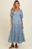 Blue Floral Textured Tiered Midi Maternity Dress sold by Pinkblush