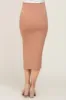 Mocha Ribbed Side Slit Maternity Midi Skirt sold by Pinkblush