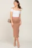 Mocha Ribbed Side Slit Maternity Midi Skirt sold by Pinkblush