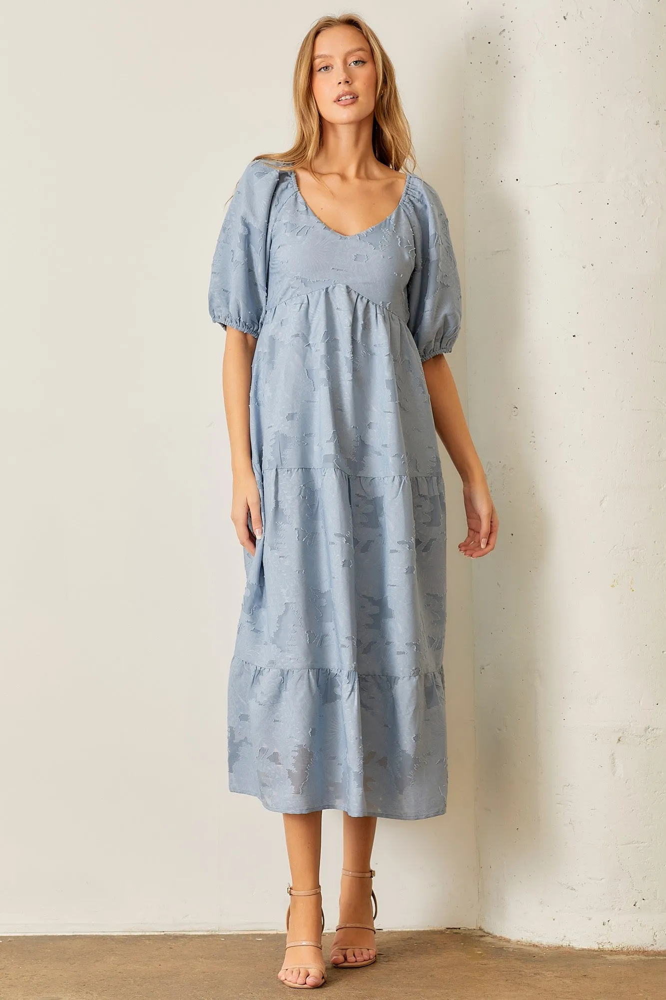 Blue Floral Textured Tiered Midi Maternity Dress sold by Pinkblush product image thumbnail 5