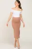 Mocha Ribbed Side Slit Maternity Midi Skirt sold by Pinkblush