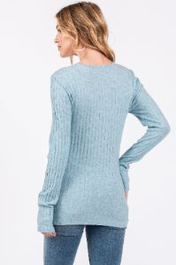 Light Teal Ribbed Knit Button Long Sleeve Top sold by Pinkblush