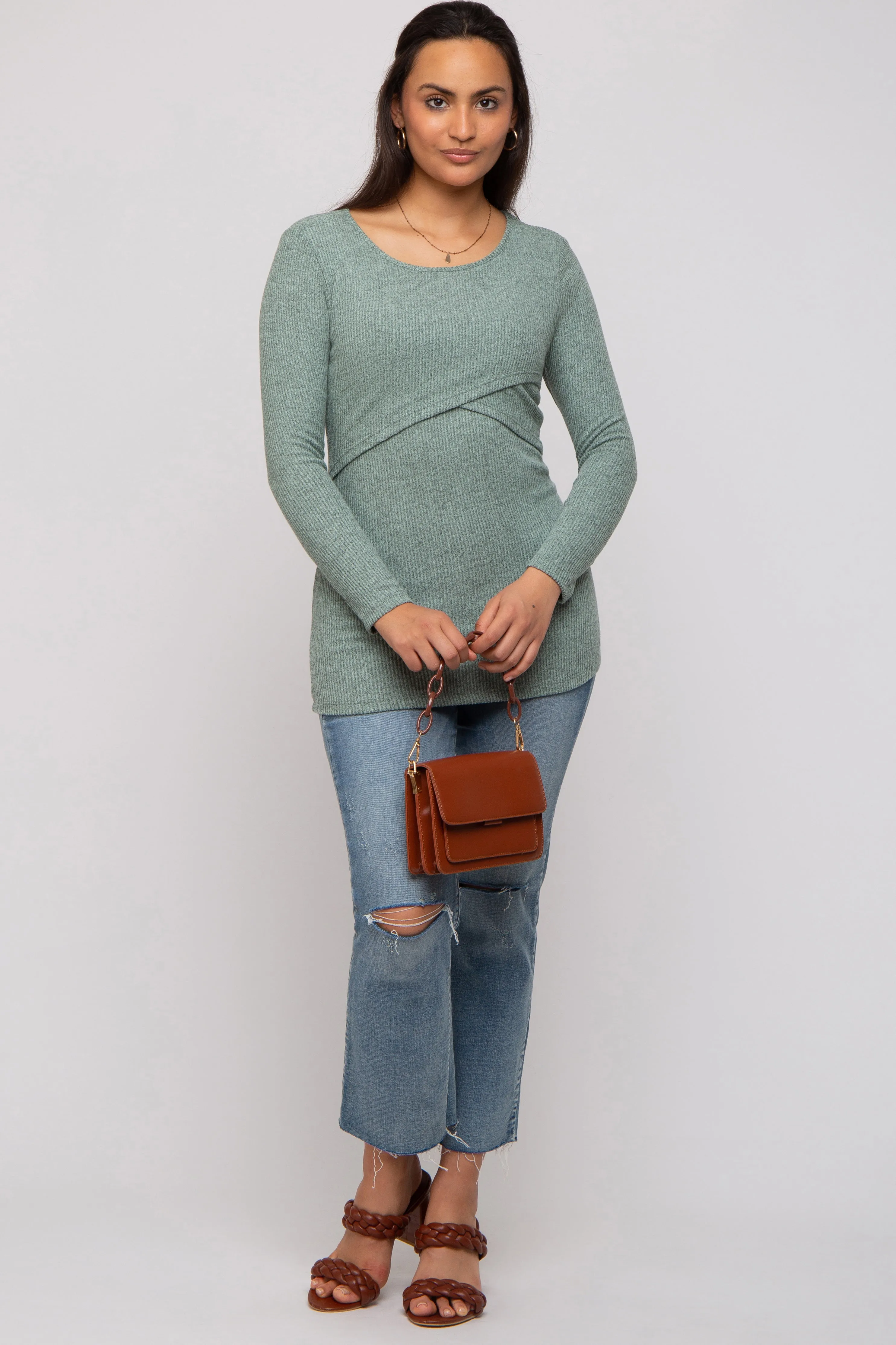 Mint Green Ribbed Crossover Nursing Top sold by Pinkblush