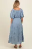 Blue Floral Textured Tiered Midi Maternity Dress sold by Pinkblush