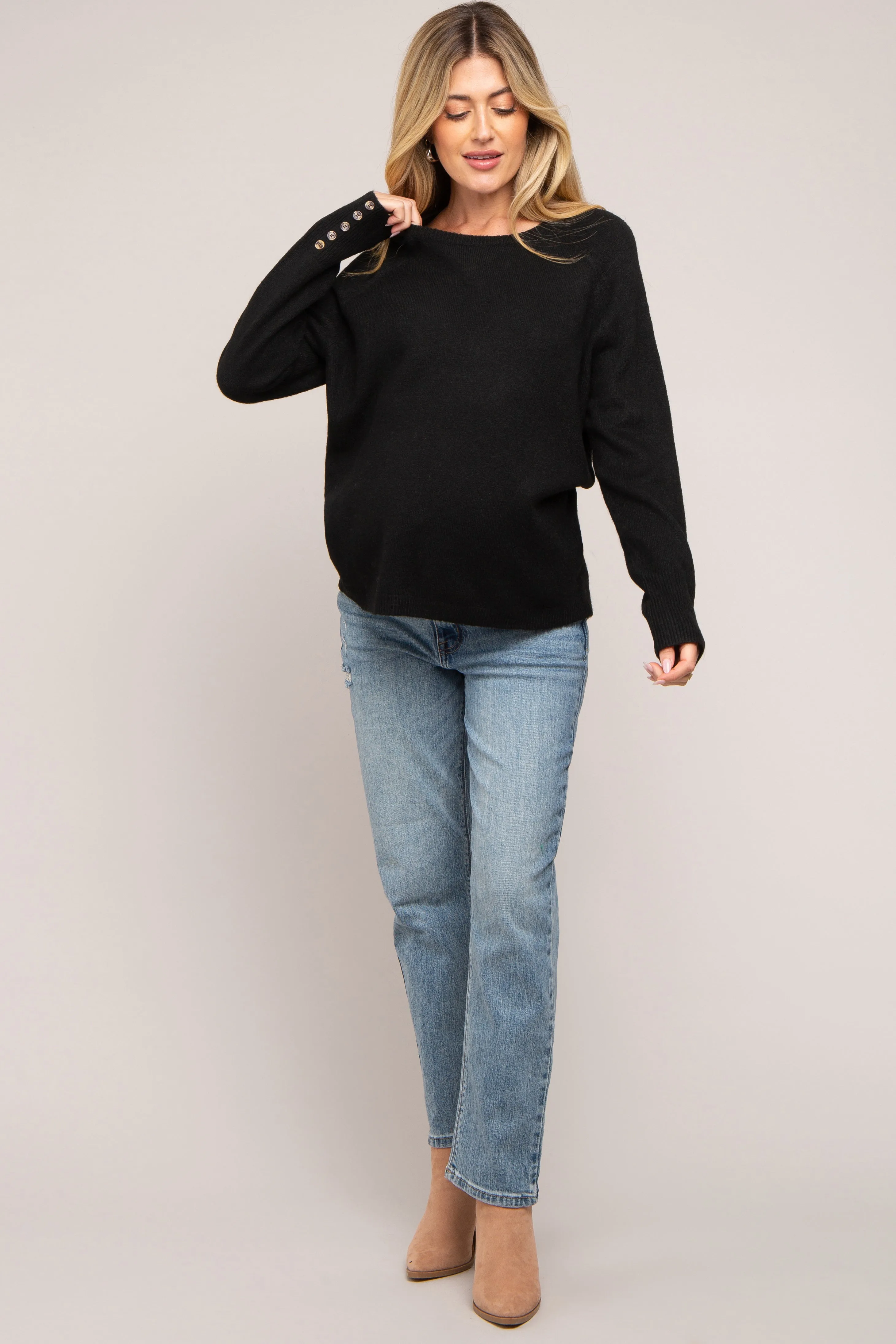 Black Button Accent Solid Maternity Sweater sold by Pinkblush product image thumbnail 4