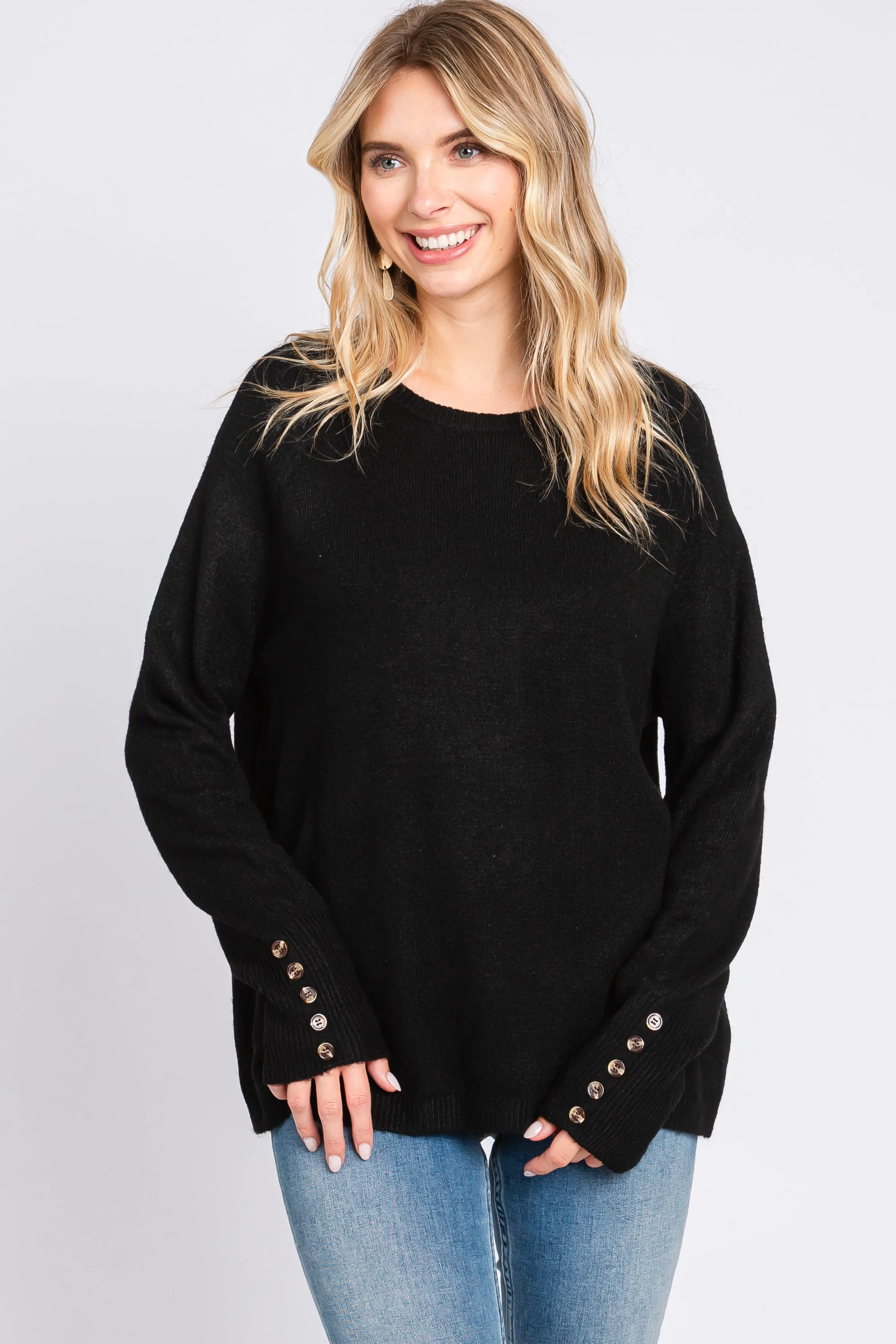 Black Button Accent Solid Maternity Sweater sold by Pinkblush product image thumbnail 5