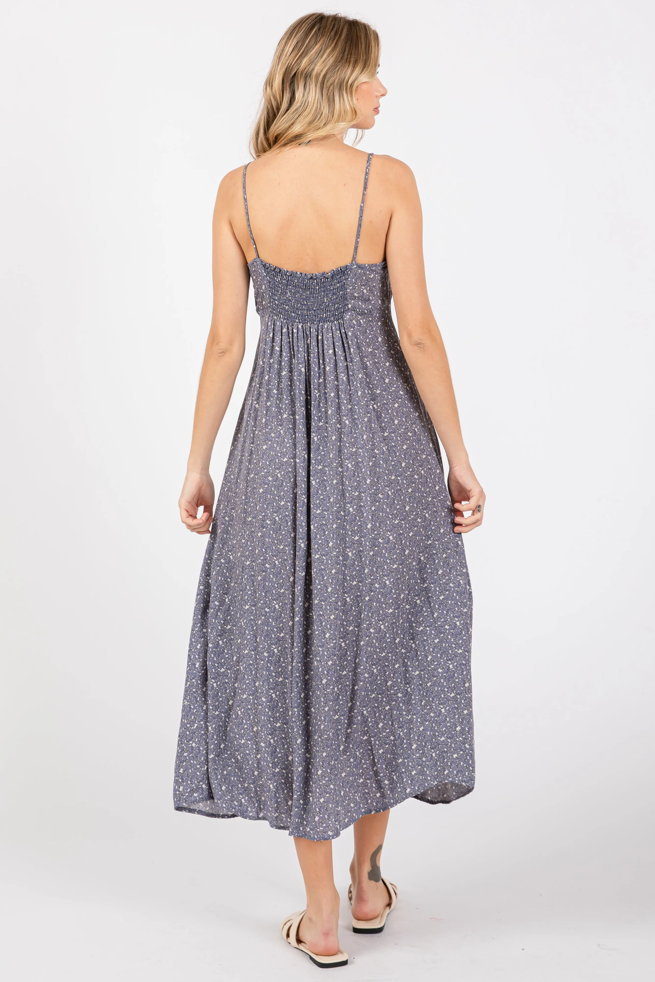 Blue Ditsy Floral Side Slit Midi Dress sold by Pinkblush product image thumbnail 3