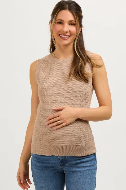 Taupe Knit Sleeveless Maternity Top sold by Pinkblush
