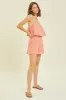 Coral Crinkled Ruffled Cami Romper sold by Pinkblush