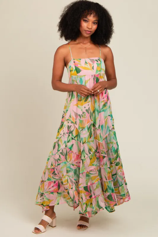 Pink Floral Tiered Ruffle Hem Maxi Dress sold by Pinkblush