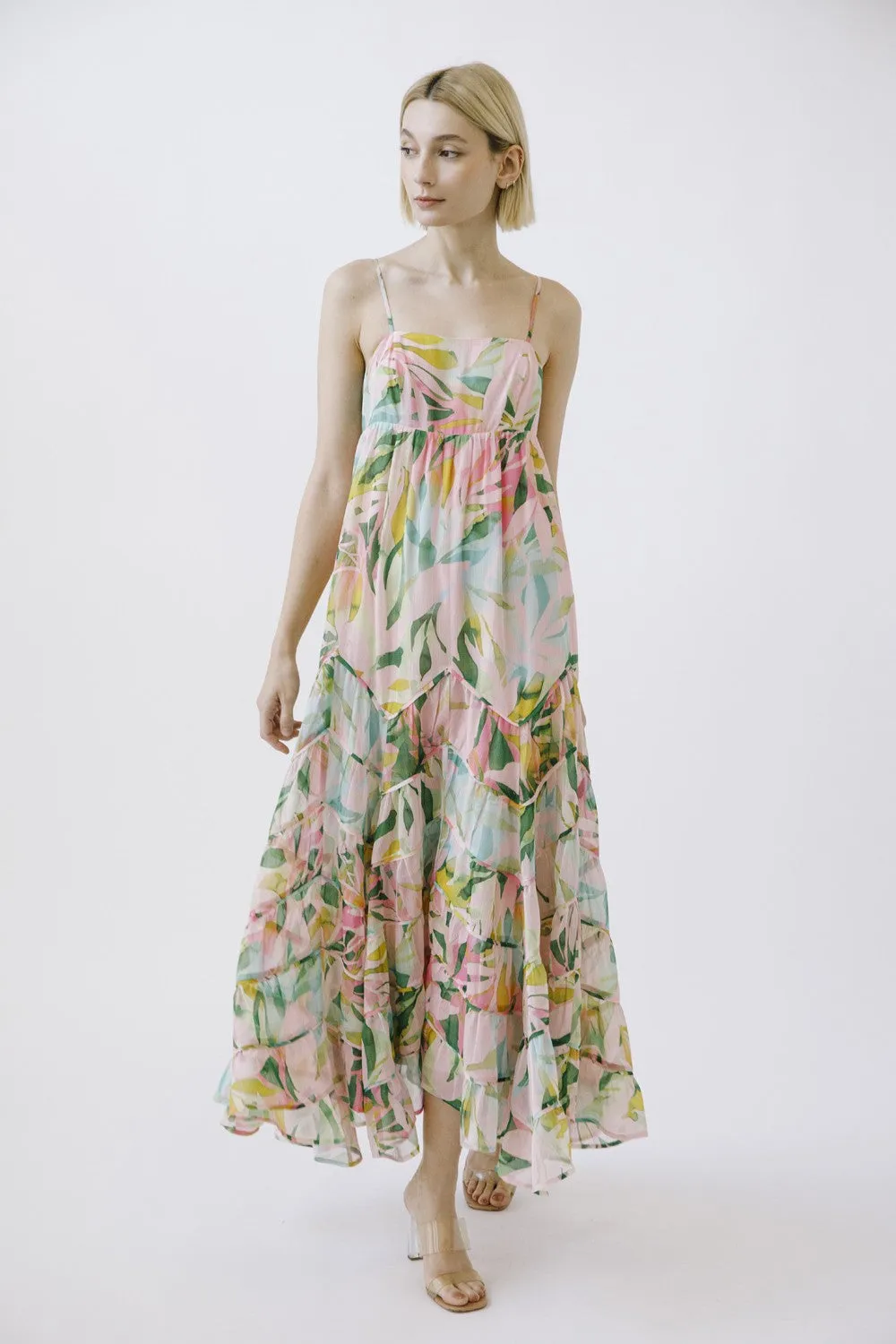 Pink Floral Tiered Ruffle Hem Maxi Dress sold by Pinkblush product image thumbnail 5