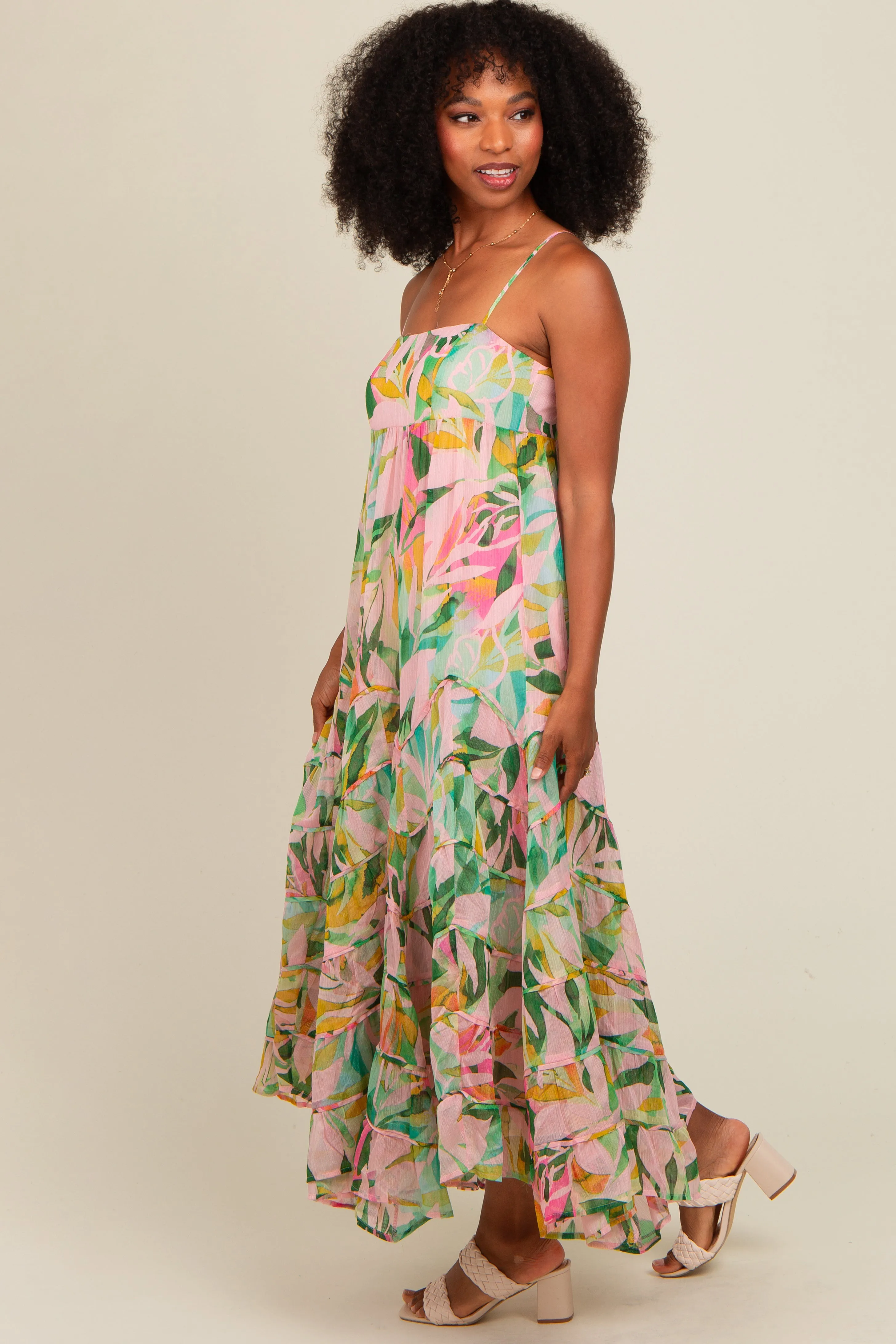 Pink Floral Tiered Ruffle Hem Maxi Dress sold by Pinkblush product image thumbnail 2