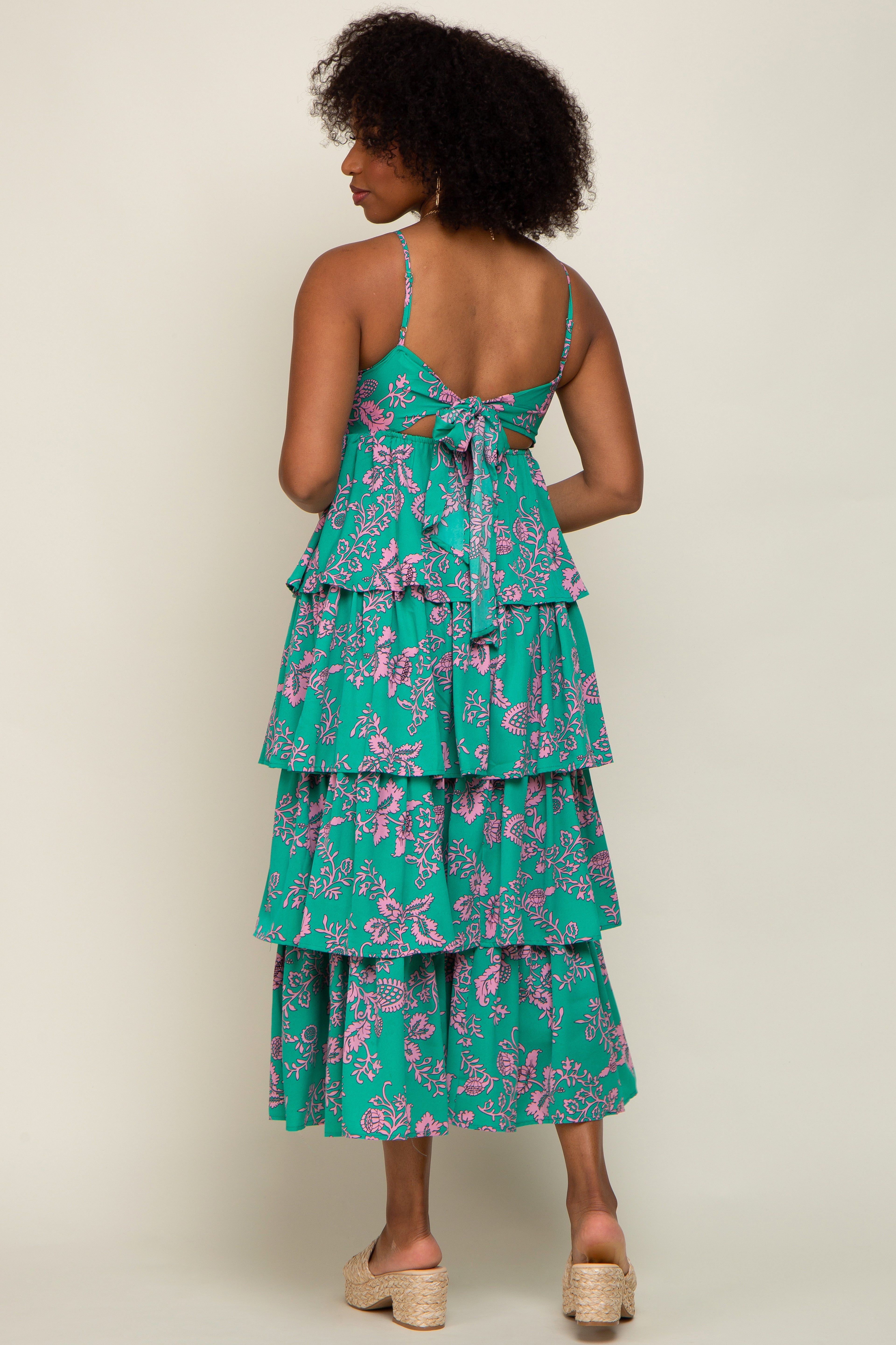 Green Floral Ruffle Tiered Maxi Dress sold by Pinkblush product image thumbnail 3