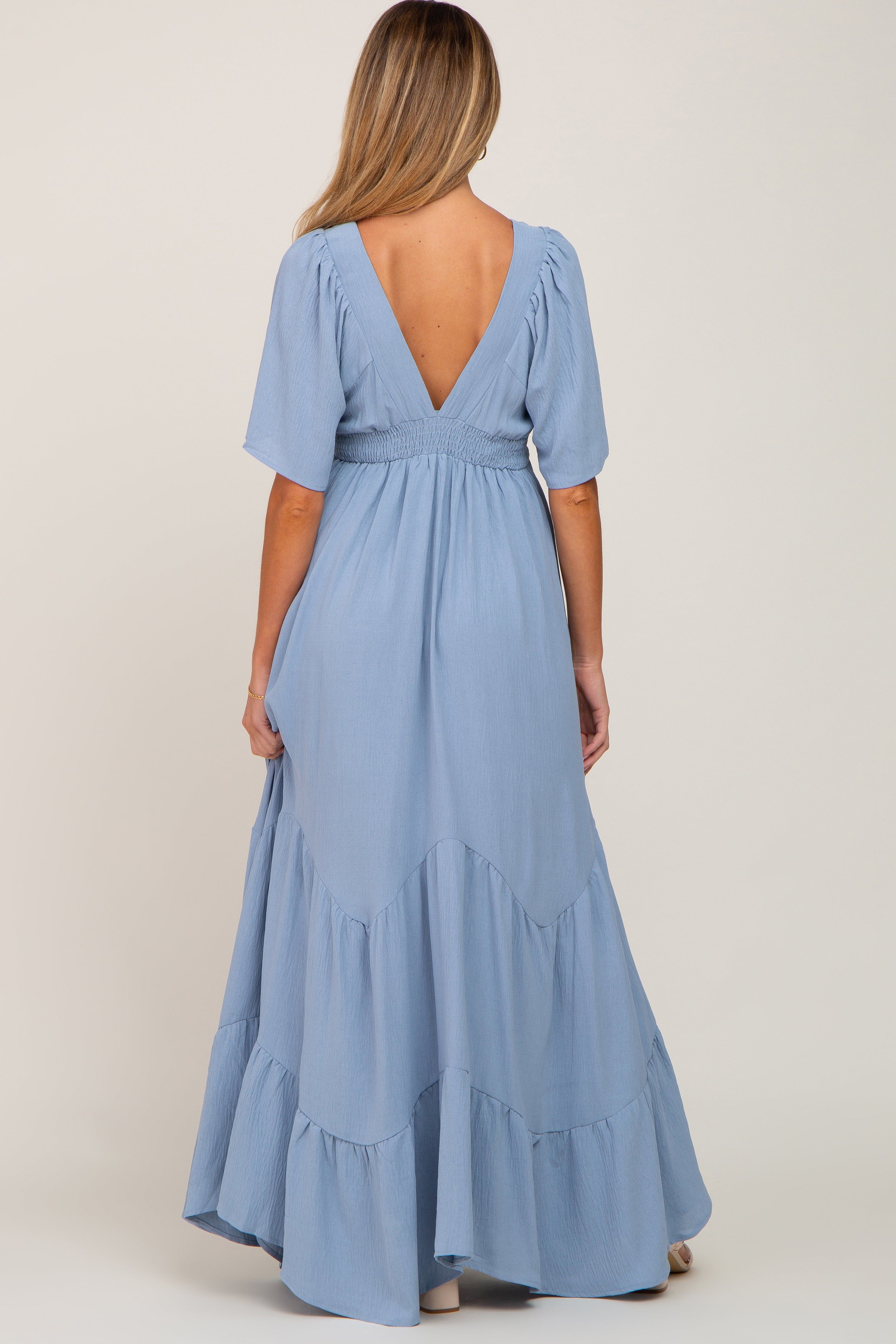 Light Blue Deep V-Neck Maternity Maxi Dress sold by Pinkblush product image thumbnail 3
