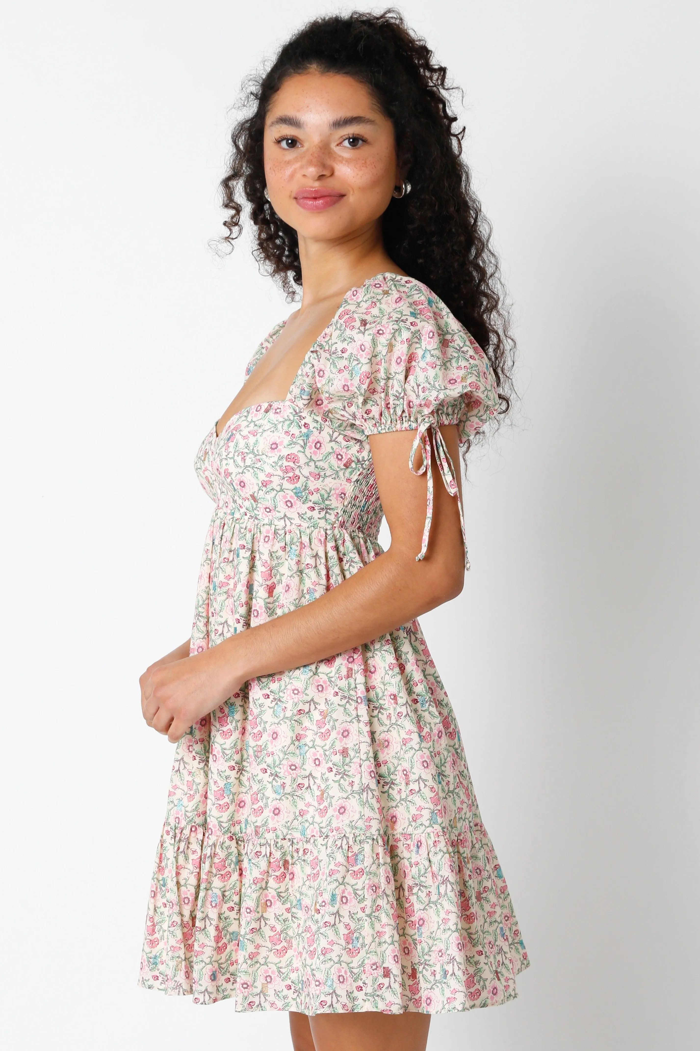 Cream Floral Sweetheart Neck Short Puff Sleeve Dress sold by Pinkblush product image thumbnail 2